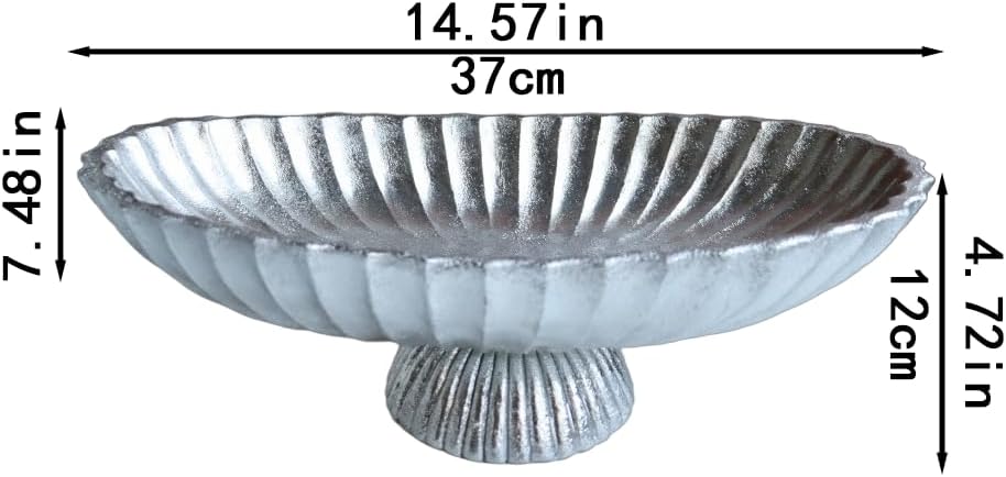 14.5" Large Decorative Long Bowl - Silvery Fluted Scalloped Decorative Bowls for Home Decor - Ruffle Decor,Stylish Key Bowl for Entry Table,Decorative Fruit Bowls for Kitchen Counter 