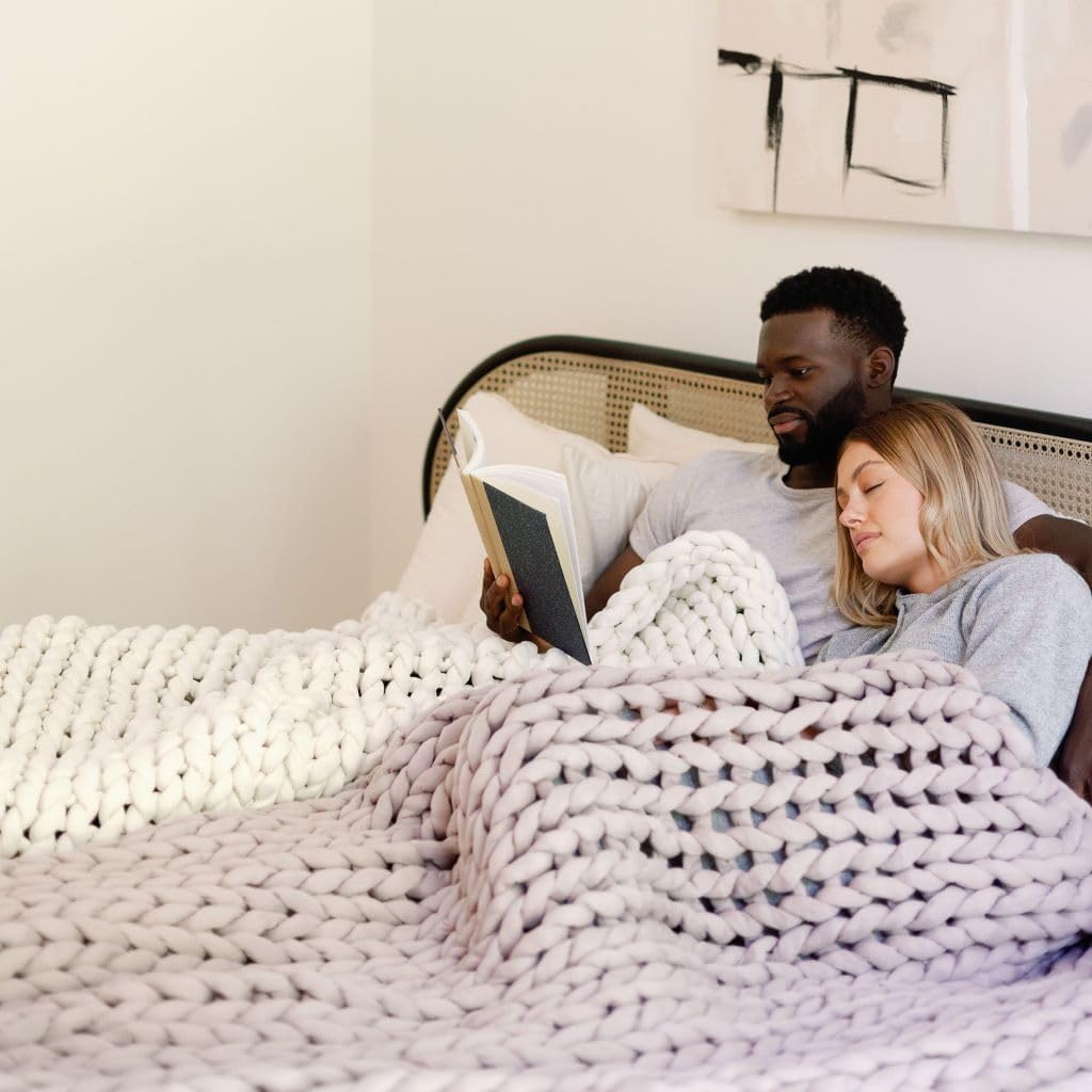 Nuzzie Chunky Knit Weighted Blanket - Breathable, Cooling, Hand Made Knit Throw Blanket for Sleep - Machine Washable, Stylish Decor Design (Dusty Rose, Queen | 28lbs | 80"x80")