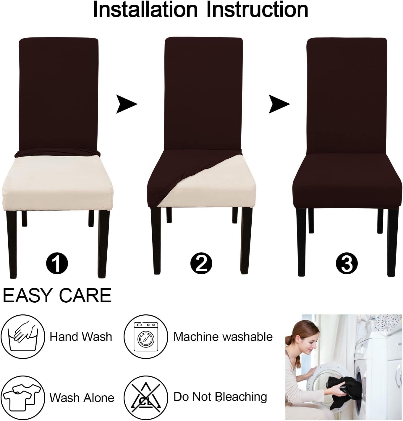 JQinHome Dining Room Chair Covers Set of 8, High Stretch Chair Slipcover Removable Washable Chair Seat Protector Cover for Home Party Hotel Wedding Ceremony (Coffee)