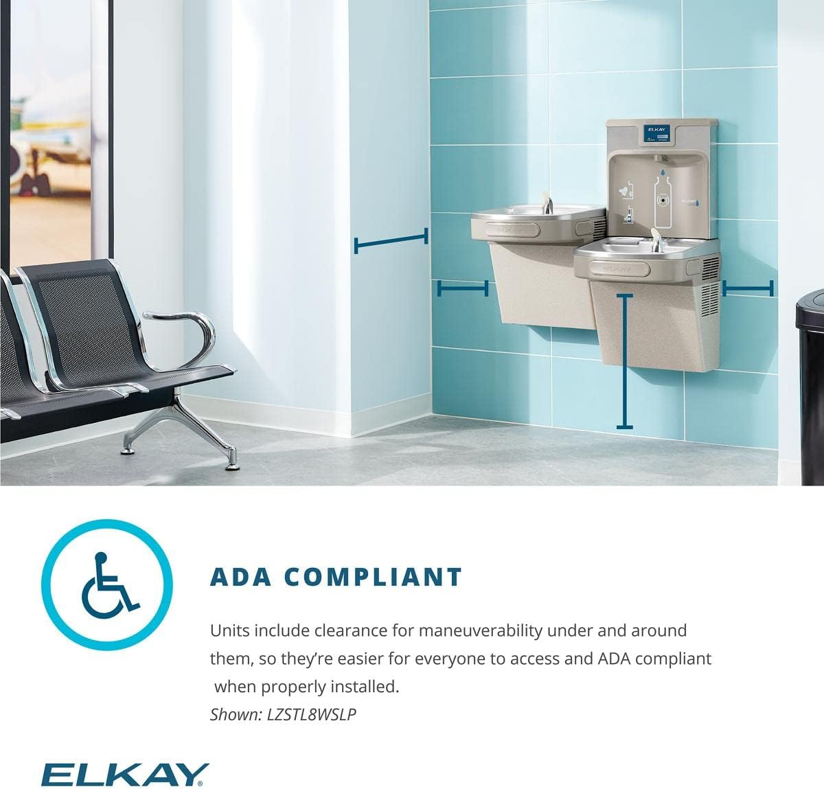 Elkay LZS8WSLK EZH2O Bottle Filling Station with Single ADA Cooler, Filtered, 8 GPH, Light Gray, Commercial, Light Gray Granite