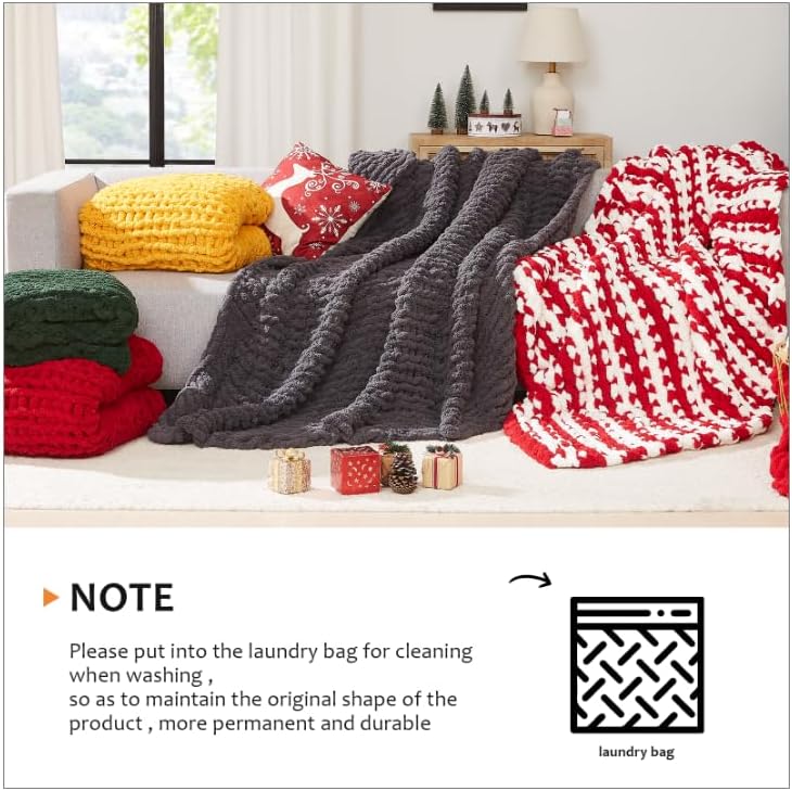 L'AGRATY Chunky Knit Blanket Throw - Soft Chunky Throw Blanket 40x50: 100% Hand Kintted Chenile Crochet Throw Blanket for Couch - Large Cable Knit Chunky Blanket for Home Decor(Olive Green)