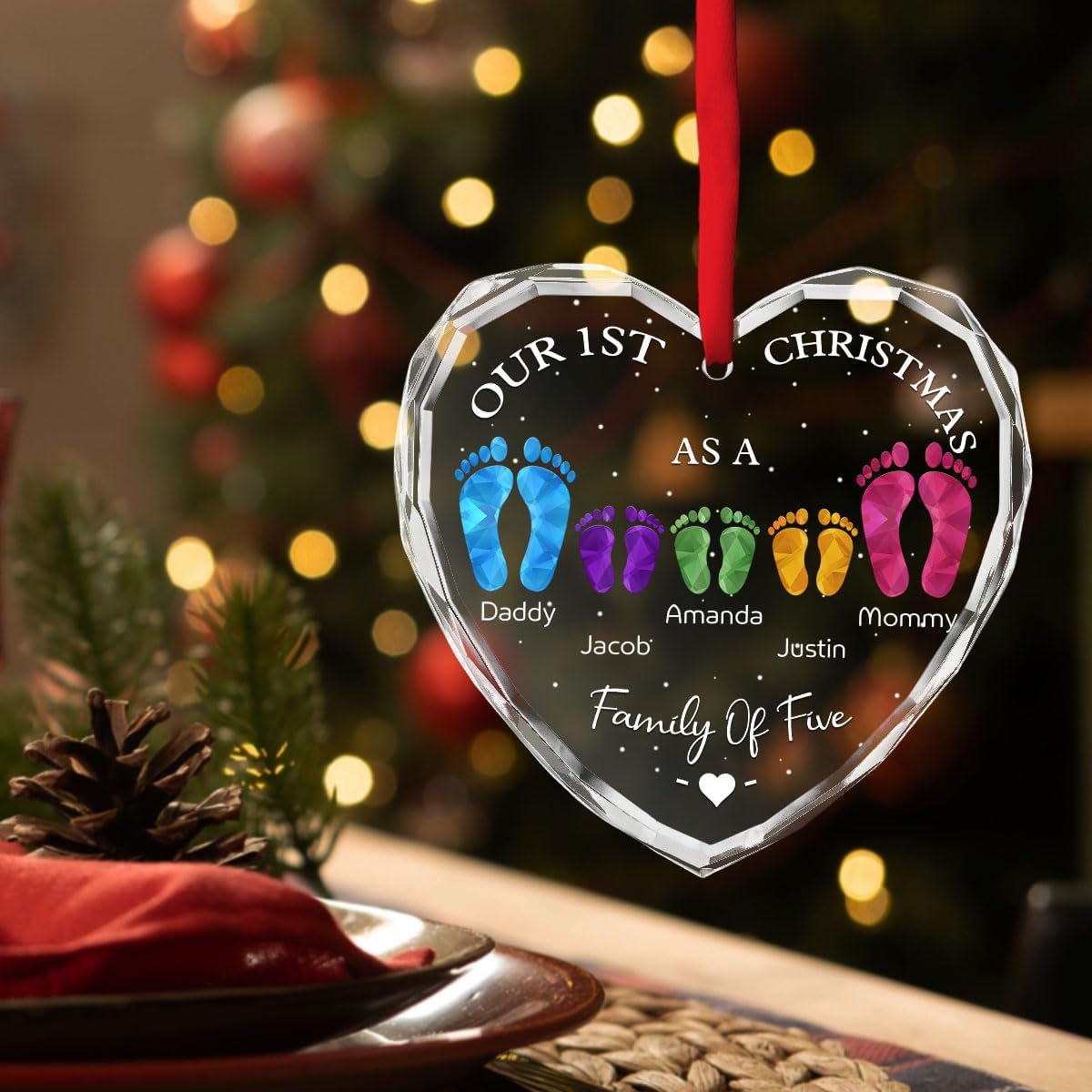 First Christmas As A Family - Personalized Custom Glass Ornament for Family of 8 People and Pets, 1st Xmas Family Ornament 2025 Baby's First Christmas