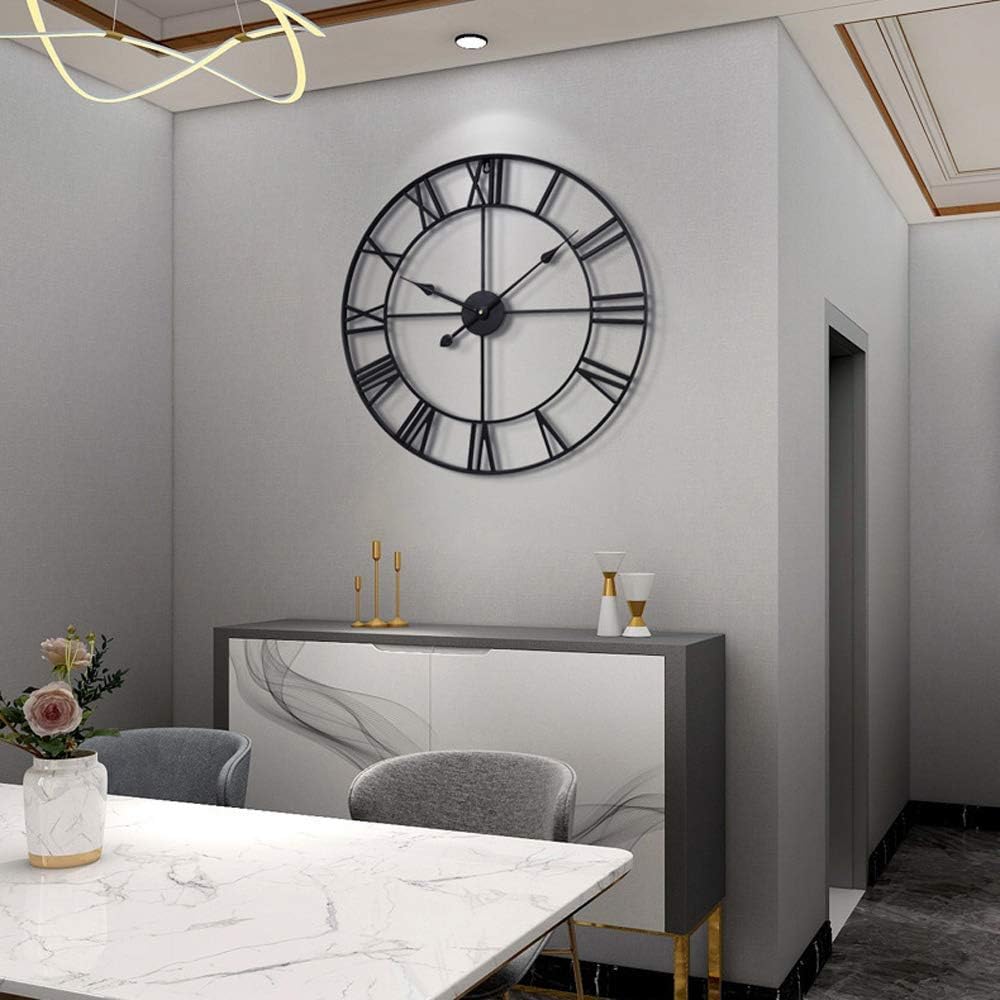 LEIKE Large Wall Clock, 24" Completely Silent, Non Ticking, Battery-Operated,Rustic Round Modern Metal Wall Clock Decor for Living Room, Bedroom and Kitchen, (60cm, Black-Roman Number)