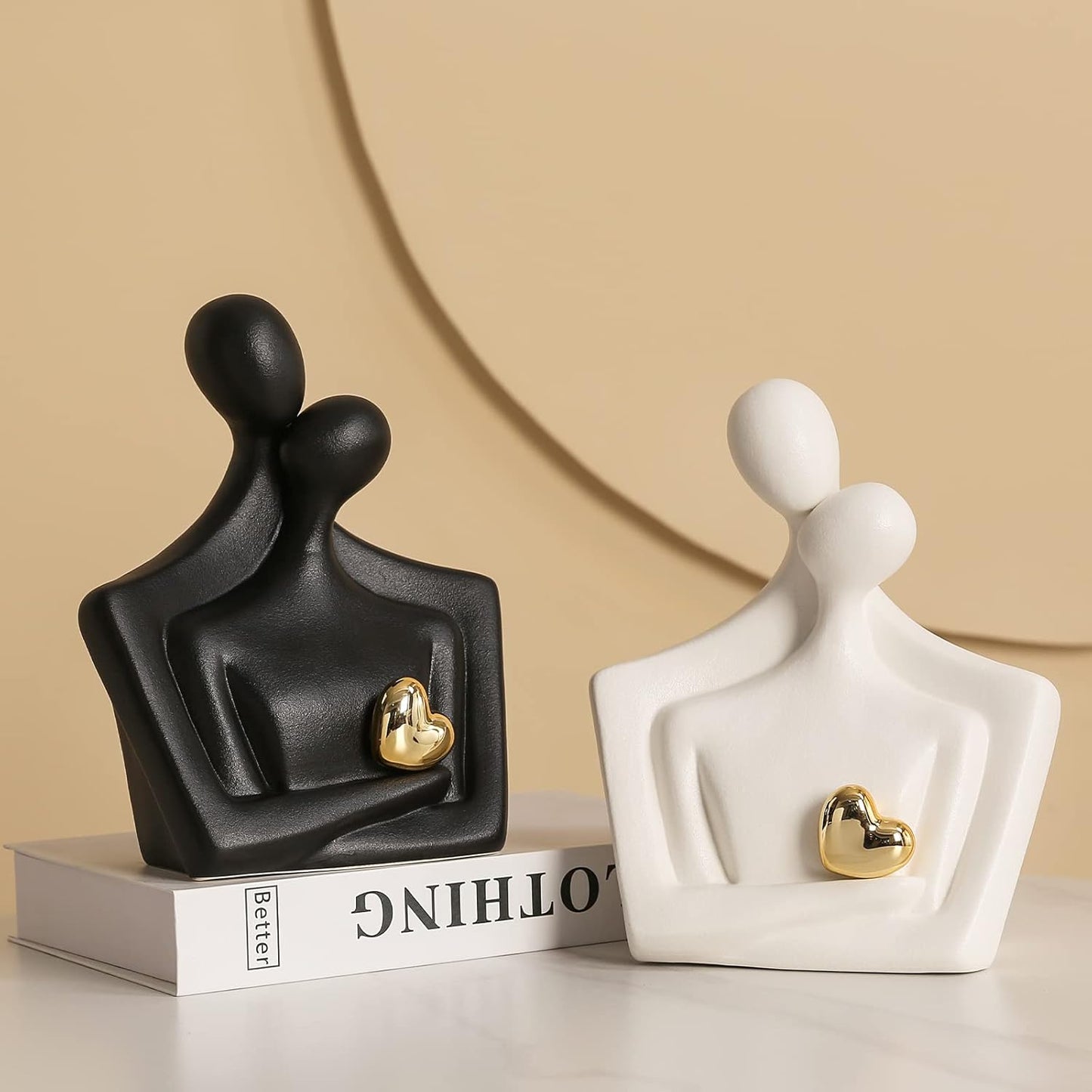 Porcelain Romantic Couple Figurines Statue White Aesthetic Decorations Hugging Couple Sculptures - Modern Ceramic Sculpture Home Accents for Living Room Bedroom Coffee Table, Desktop, Bookshelf