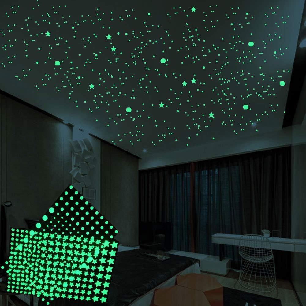 Quanhaigou Realistic 3D Domed Stars Glow in The Dark,615 pcs Dots Stars for Starry Sky, Stickers for Ceiling and Wall Decals, Perfect for Kids Bedding Room Party Birthday Gift(615 pcs)