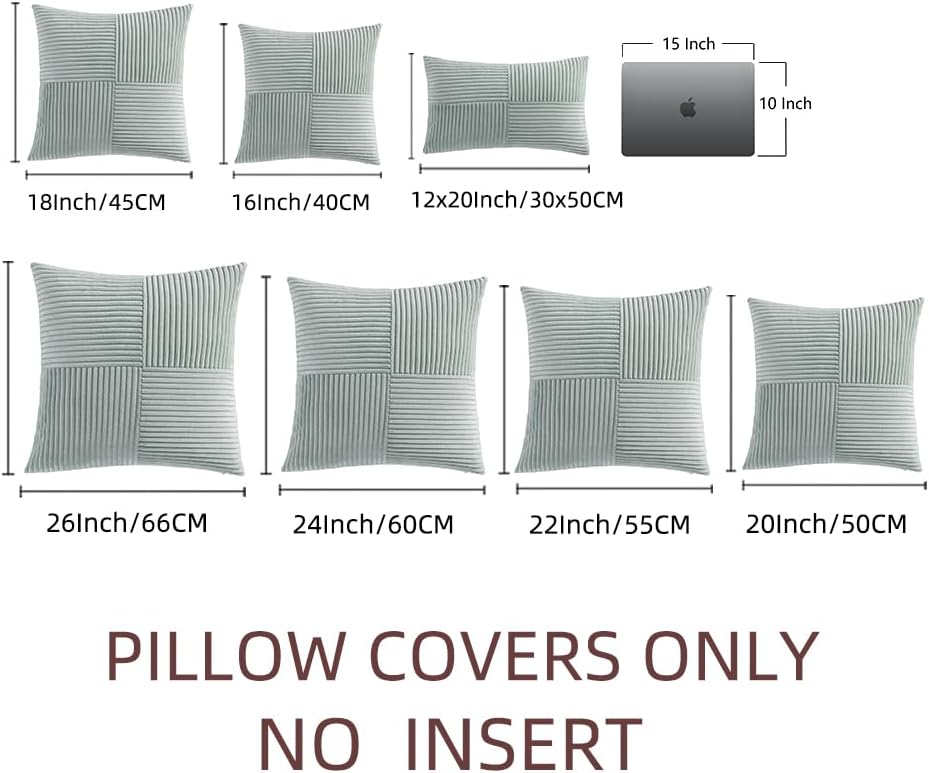 Fancy Homi 2 Packs Grey Blue Decorative Throw Pillow Covers 16x16 Inch for Couch Bed Sofa, Rustic Farmhouse Boho Home Decor, Soft Corss Patchwork Corduroy Textured Square Cushion Case 40x40 cm