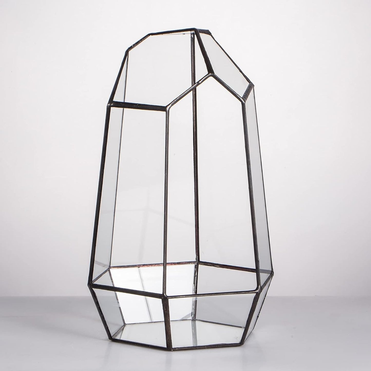 NCYP Geometric Glass Terrarium Planter for Succulent, Small Cacti, Black Irregular Opened Container Pot, Indoor Home Garden Office Tabletop Decor, 6.5" x 5.7" x 9.8" (No Plants, No Door)