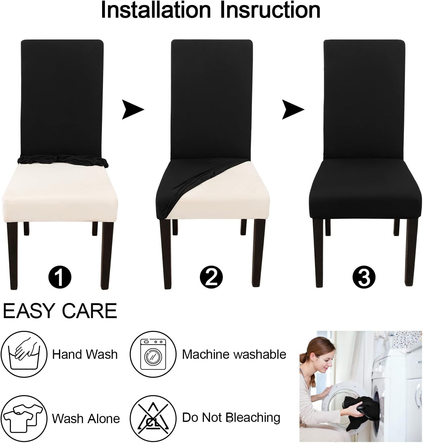 JQinHome 6 Pcs Dining Chair Slipcover,High Stretch Removable Washable Chair Seat Protector Cover for Home Party Hotel Wedding Ceremony (Black)