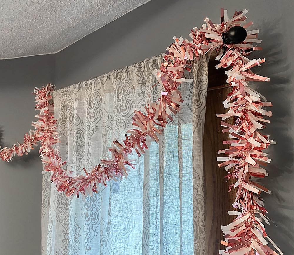 Anderson's Light Pink & White Sparkle Glitter Metallic Tinsel Twist for Trailer Or Golf Cart, 4 inches Wide x 25 ft Long, Christmas, Patriotic and Holiday Garland Decor for Parties and Parades