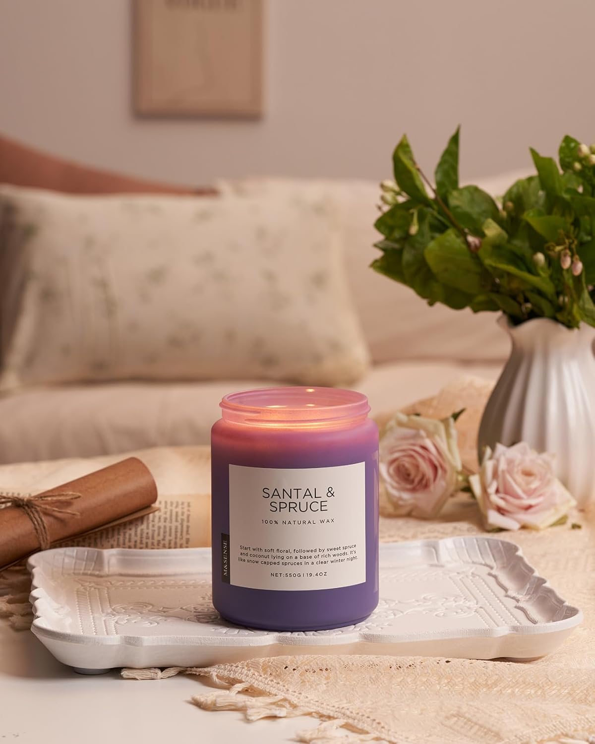 M&SENSE Sweet Spruce Coconut Soy Candles for Home Scented, 19.4oz 110 Hour Slow Burning Large Candle Gift for Stress Relief, Meditation, Relaxing SPA, Best Smelling Christmas Gifts