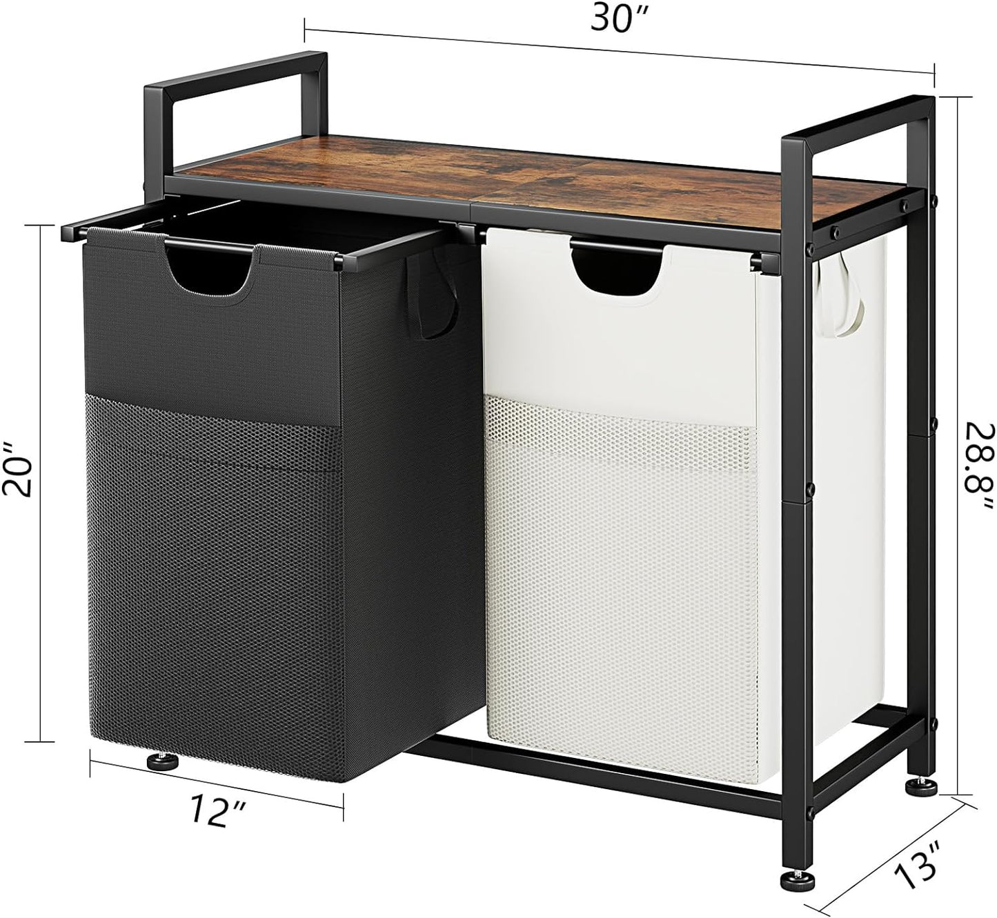 Lulive Double Laundry Hamper, Multifunctional Basket Organizer, 112L Laundry Sorter with Removable Bags and Fabric Handles, Large Top Shelf Laundry Bag for Bathroom, Dorm, Laundry Room