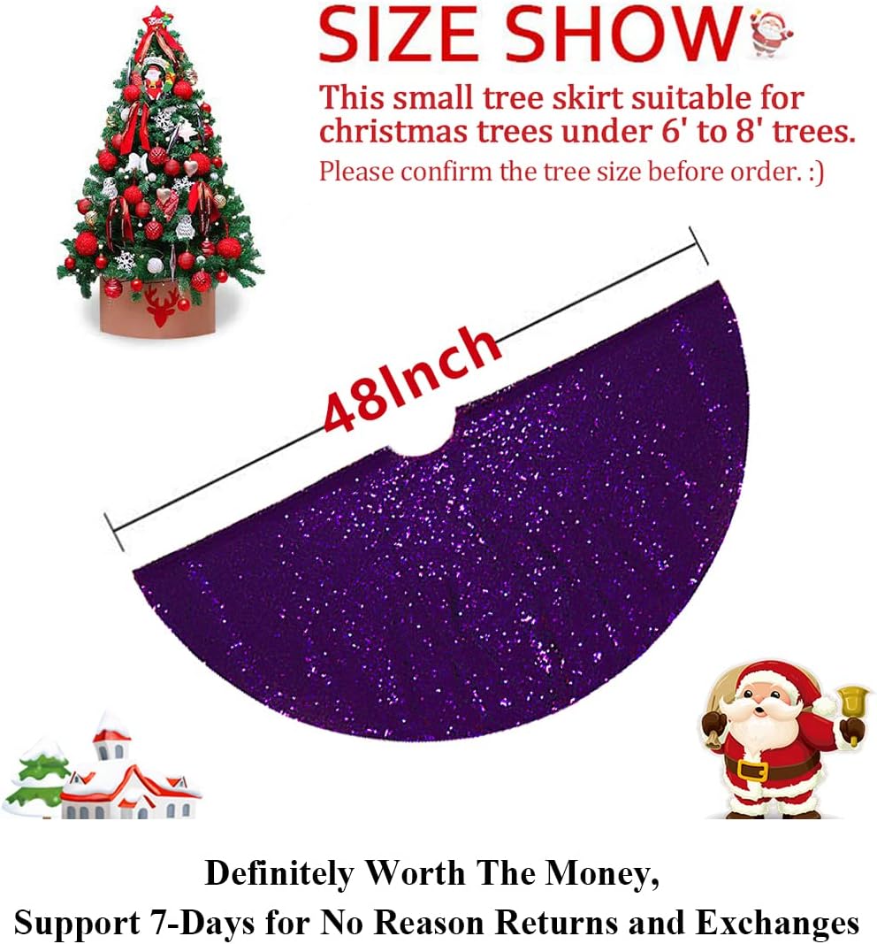 Partisout 48 Inch Purple Sequin Christmas Tree Skirt - Glitter Cotton Colorful Skirt for Halloween (48 in, Purple)