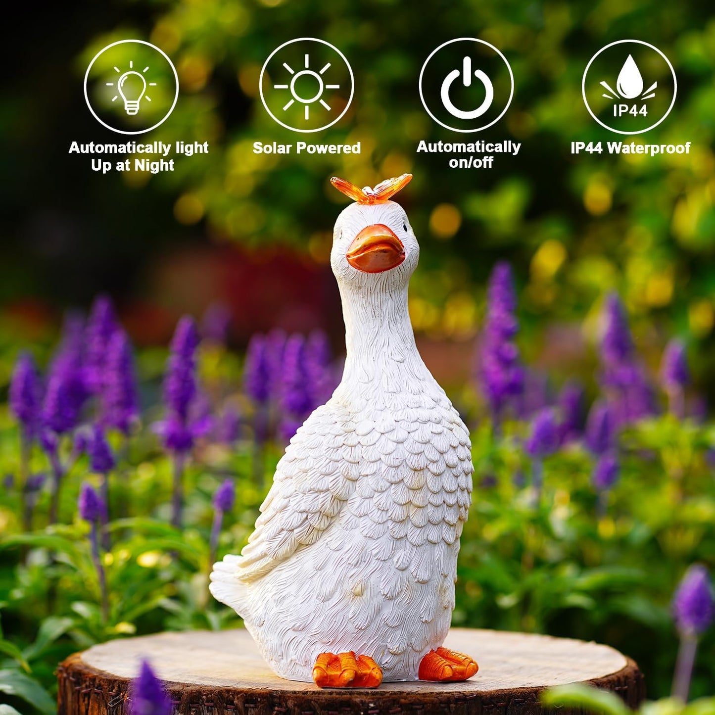 Goodeco Porch Goose Statue with Butterfly - Outdoor Garden Goose Decor for Yard, Unique Gifts for Mom & Garden Lovers (Off White)