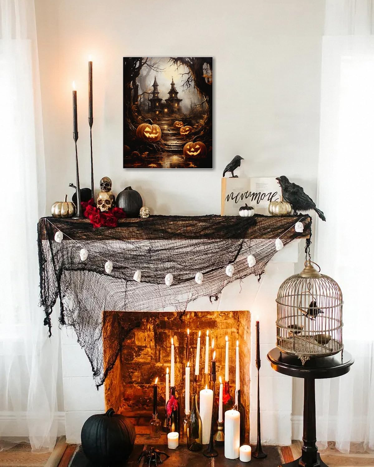 AbcCustomize Halloween Canvas Wall Art - Spooky Haunted House & Eerie Pumpkins Poster, Gothic Fall Decorations for Home, Vintage Halloween Decor Indoor for Living Room, Bedroom & Party