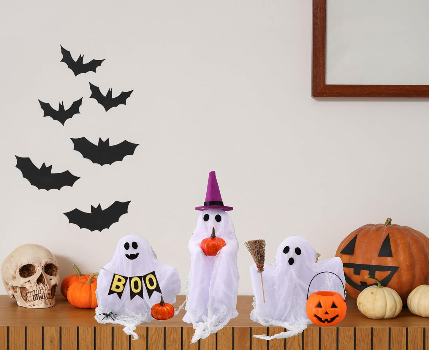 Halloween Decorations - Set of 3 Cute Spooky Ghosts Crafts - Ghost Decorations Indoor Halloween Decor for Party Table Home Room Kitchen Office