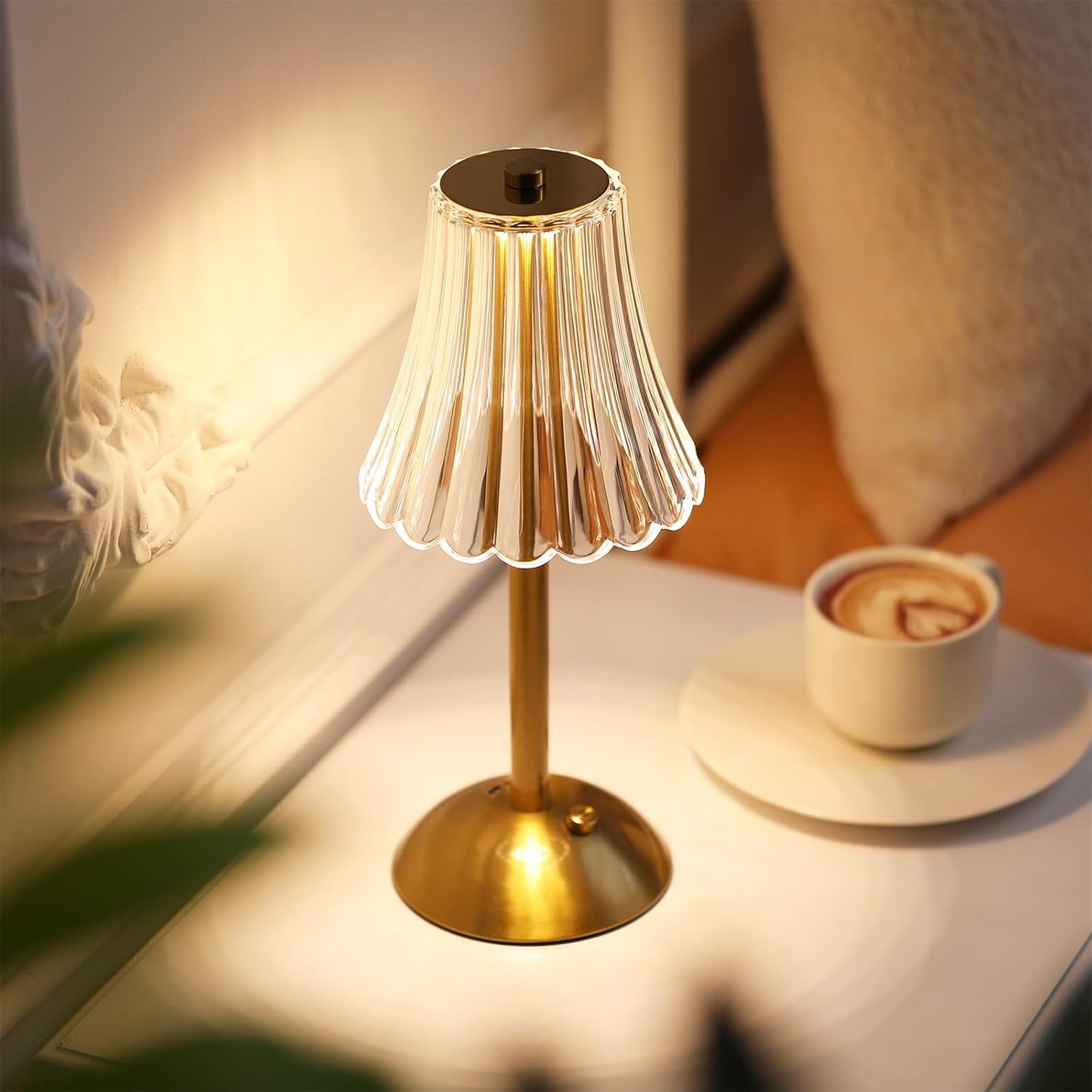 Liliful 4 Pcs LED Portable Cordless Table Lamp Touch Battery Operated Rechargeable Desk Lamp 3 Color Dimmable for Bedroom Living Room Dining (Rose Style,Gold)