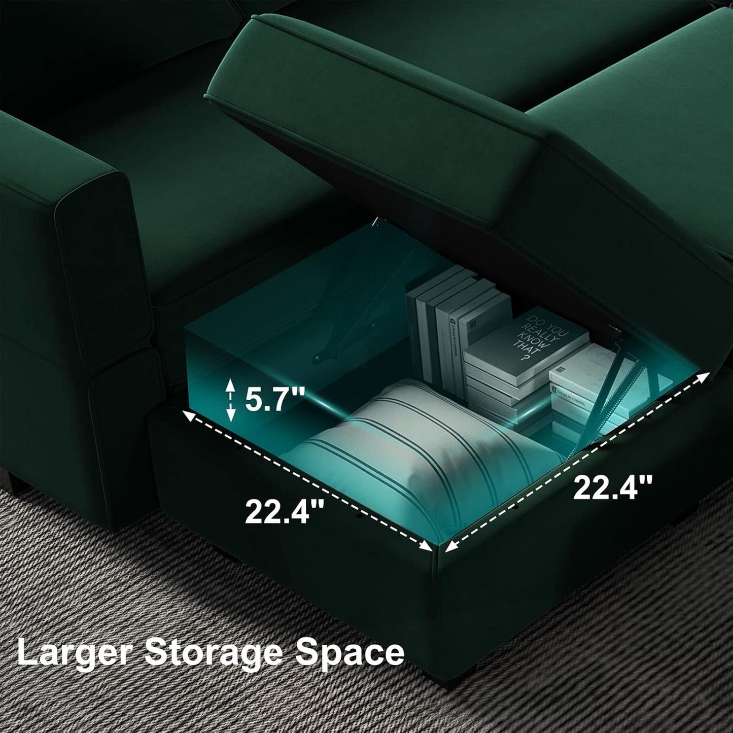 Belffin Modular Sectional Sofa with Storage Seats Velvet L Shaped Corner Couch Convertible Sectional Sofa with Chaise (Green, L Shape-1)…