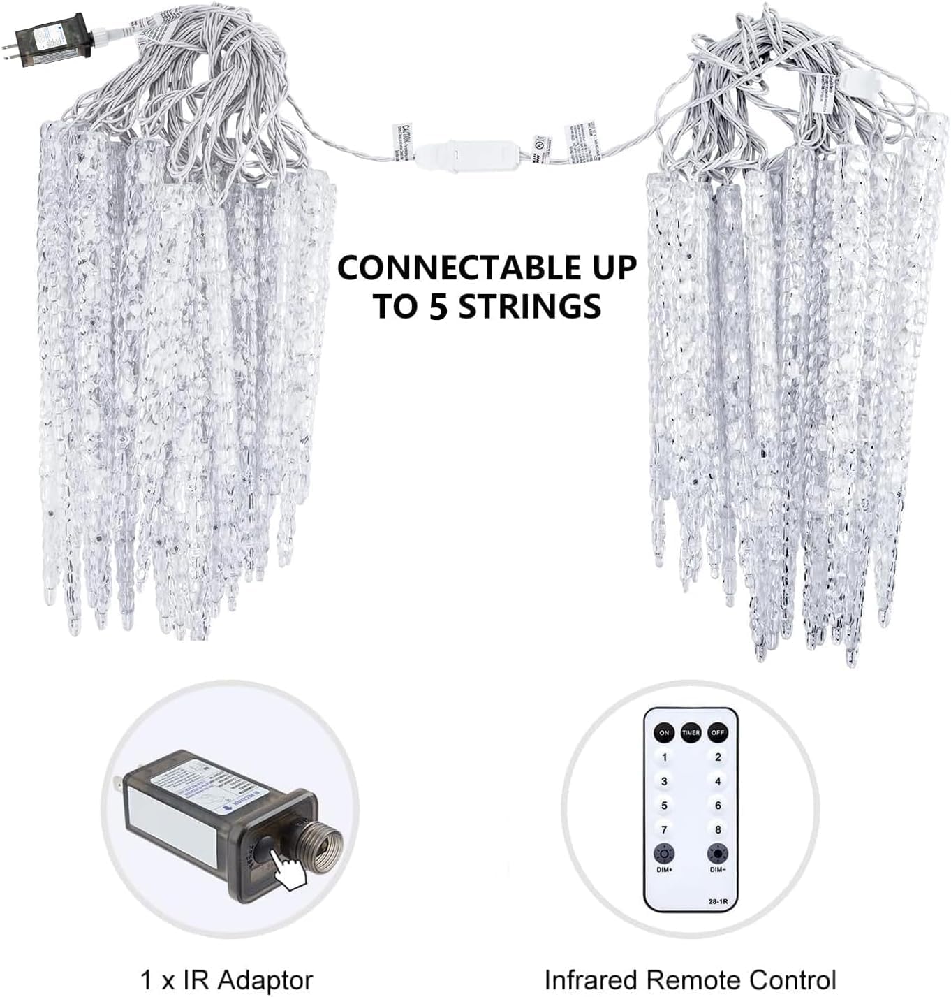 Icicle Lights Outdoor, 2 Pack Total 40ft 40 Tubes 200 LED Ice Shape String Lights, Connectable Hanging Christmas Decoration Lights for Tree Patio Roof Holiday Decor, Blue and White