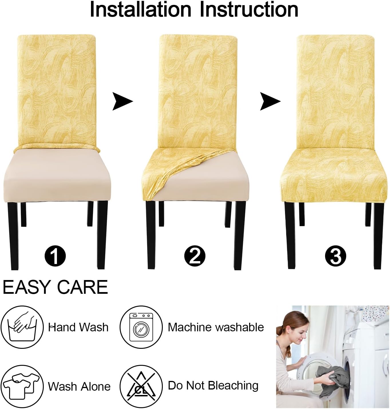 JQinHome Pattern Chair Covers for Dining Room Set of 6, High Stretch Removable Washable Parsons Chair Slipcover for Home Party Hotel Wedding Ceremony (Quicksand Beige,6PCS)