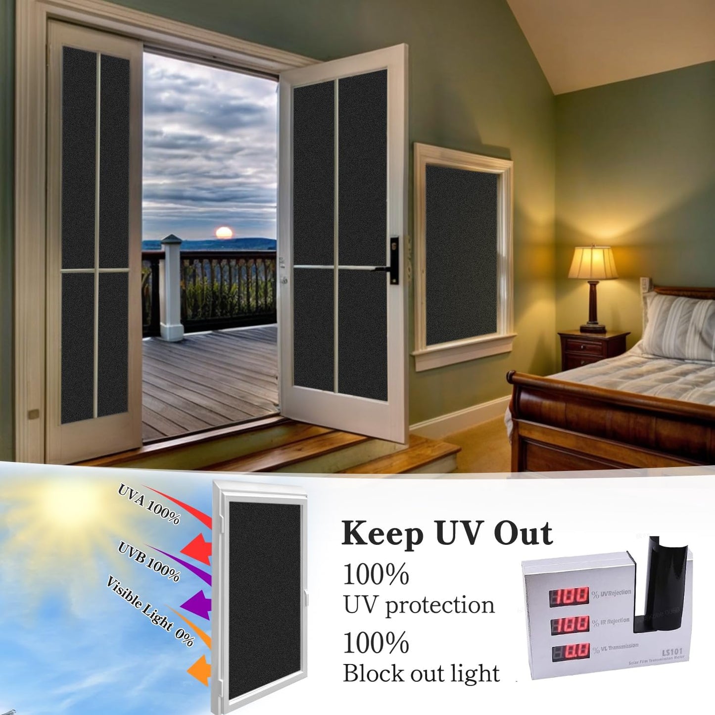 DUOFIRE Blackout Window Film Completely Light Blocking Privacy Window Film Room Darkening Frosted Tint Films for Day Sleep, Non Adhesive Static Cling Films DT-C009 (23.6 x 78.7 Inch)