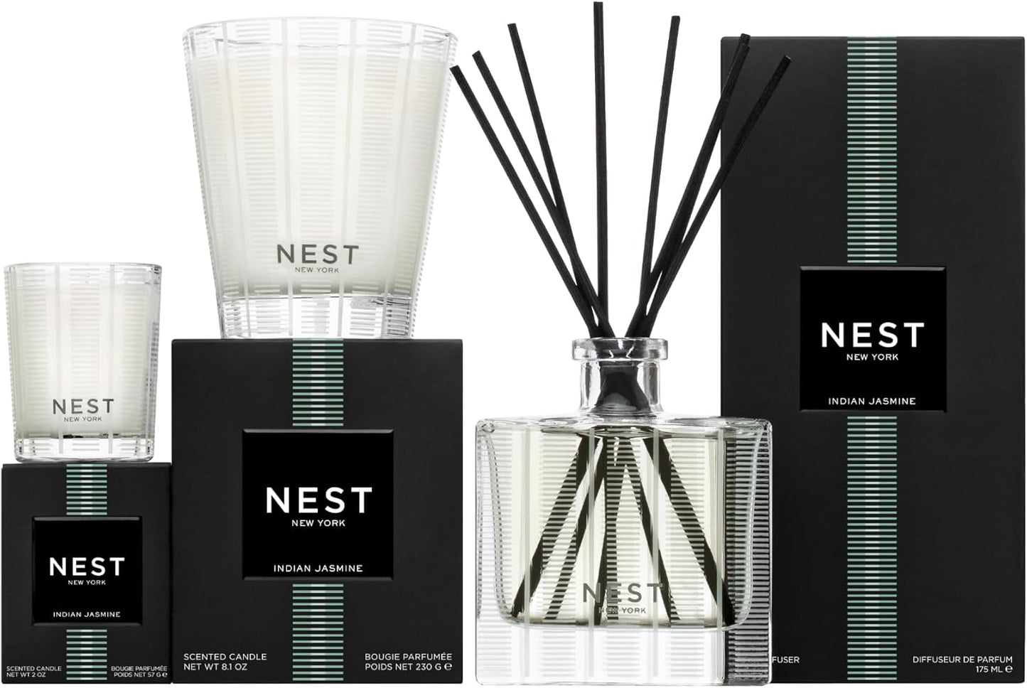 NEST New York Scented Classic Candle, Indian Jasmine - 8.1 oz - Up to 60-Hour Burn Time - Reusable Glass Vessel