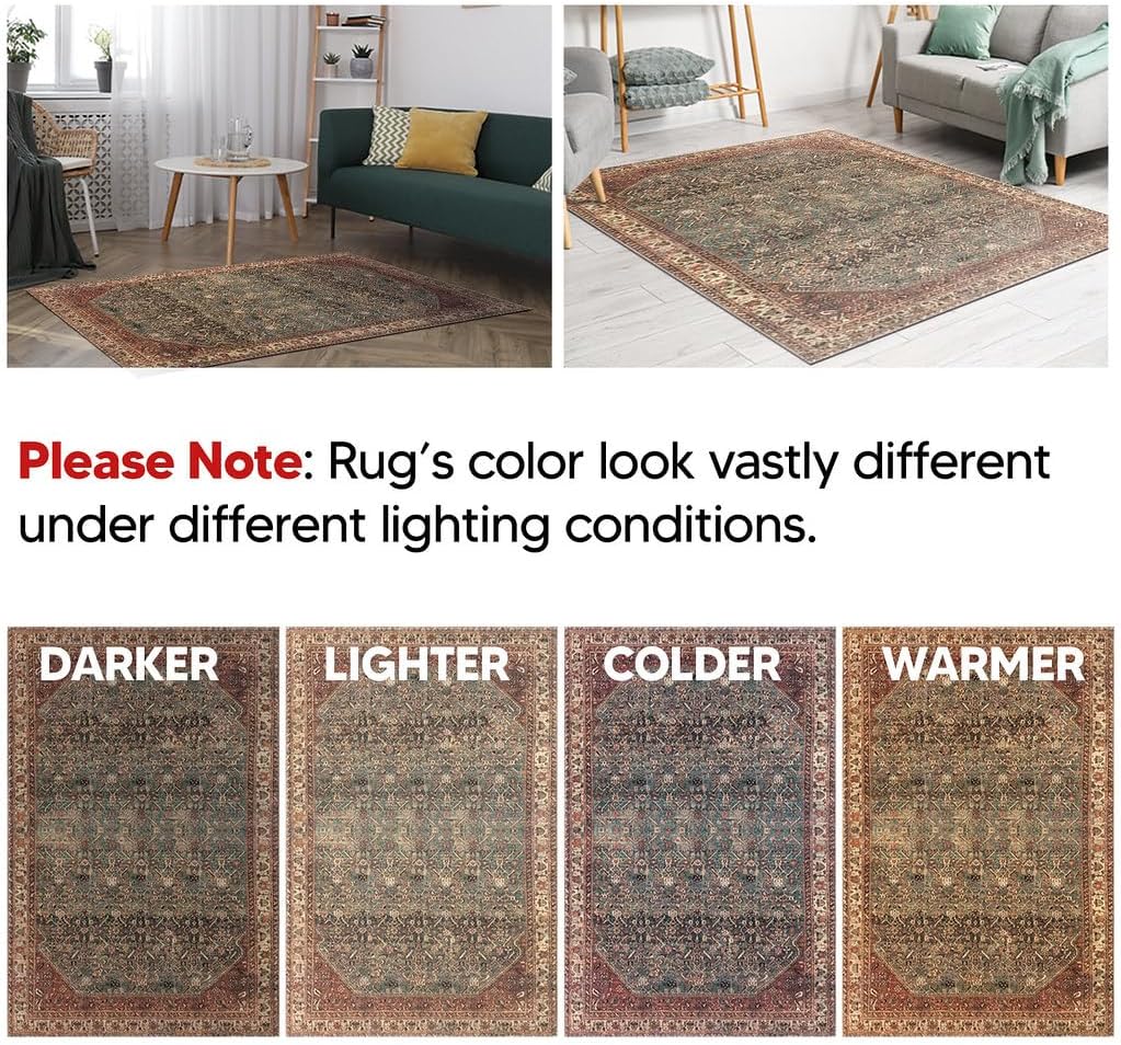Keen Home Design 2x10 Rug - Machine Washable Runner with Non-Slip Backing, Ideal for Hallway, Entryway, Kitchen, Laundry Room - Vintage, Easy Clean, Durable, Low Pile Rug - (2'6" x 10')