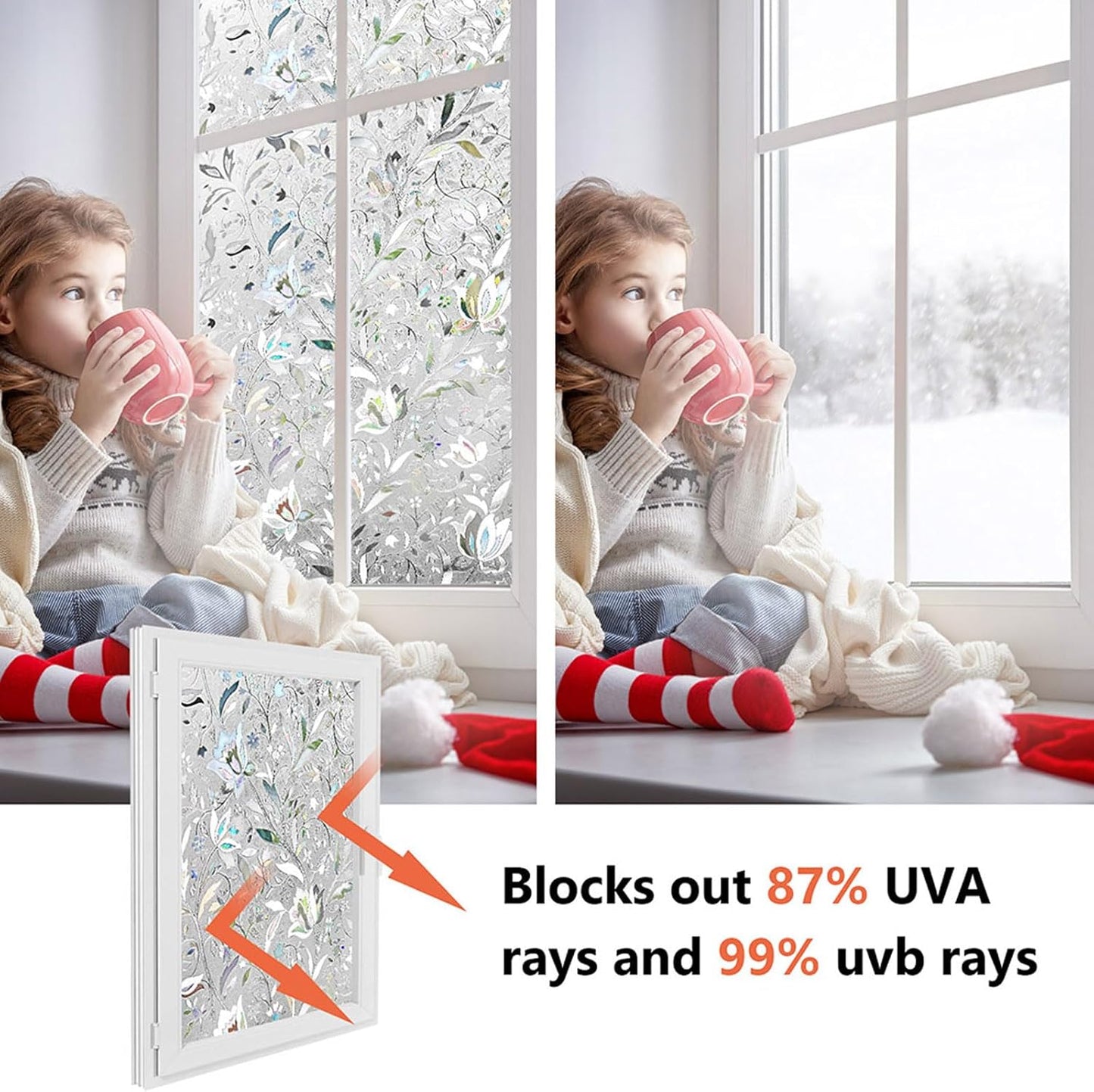 Kromapolis Window Film - Privacy, Decorative Stained Glass Vinyl Covering, Frosted Static Clings, Non-Adhesive, No-Glue (35.4 x 157.4 inch)