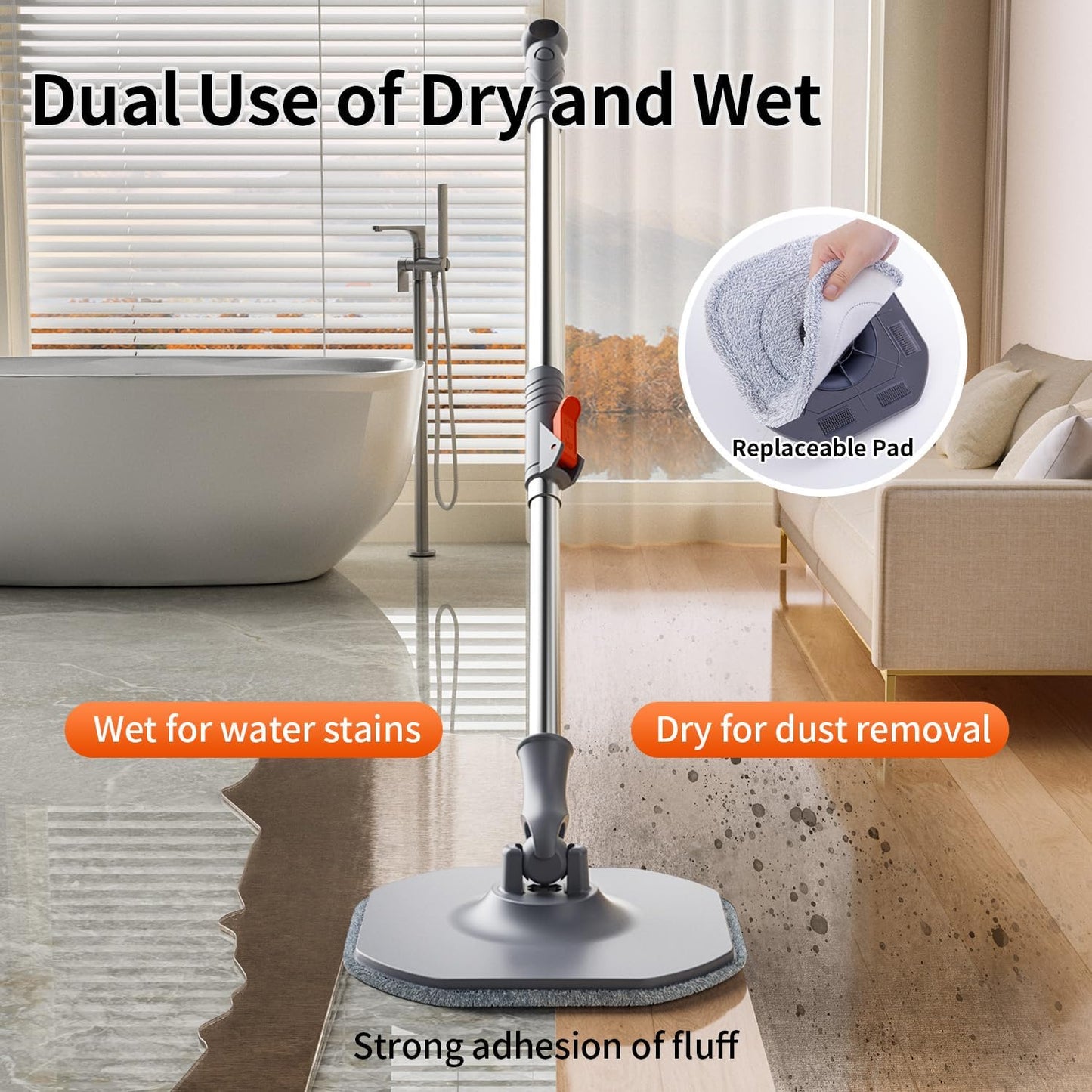 Spin Mop and Bucket Set with Separate Dirty and Clean Water,360° Spin Mop and Bucket System with Widening Foldable Handle,6 Replaceable Mop Pads,Square Mop for Floor Hardwood Tile Wall Cleaning(Blue)