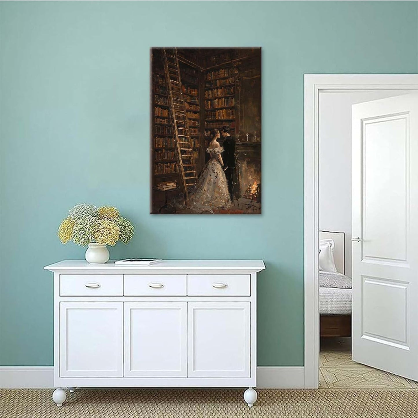 JFHCQJPK Gothic retro library scene decoration melancholy calm art college style wall aesthetic antique style home decoration suitable for bedroom living room8x12in Frameless