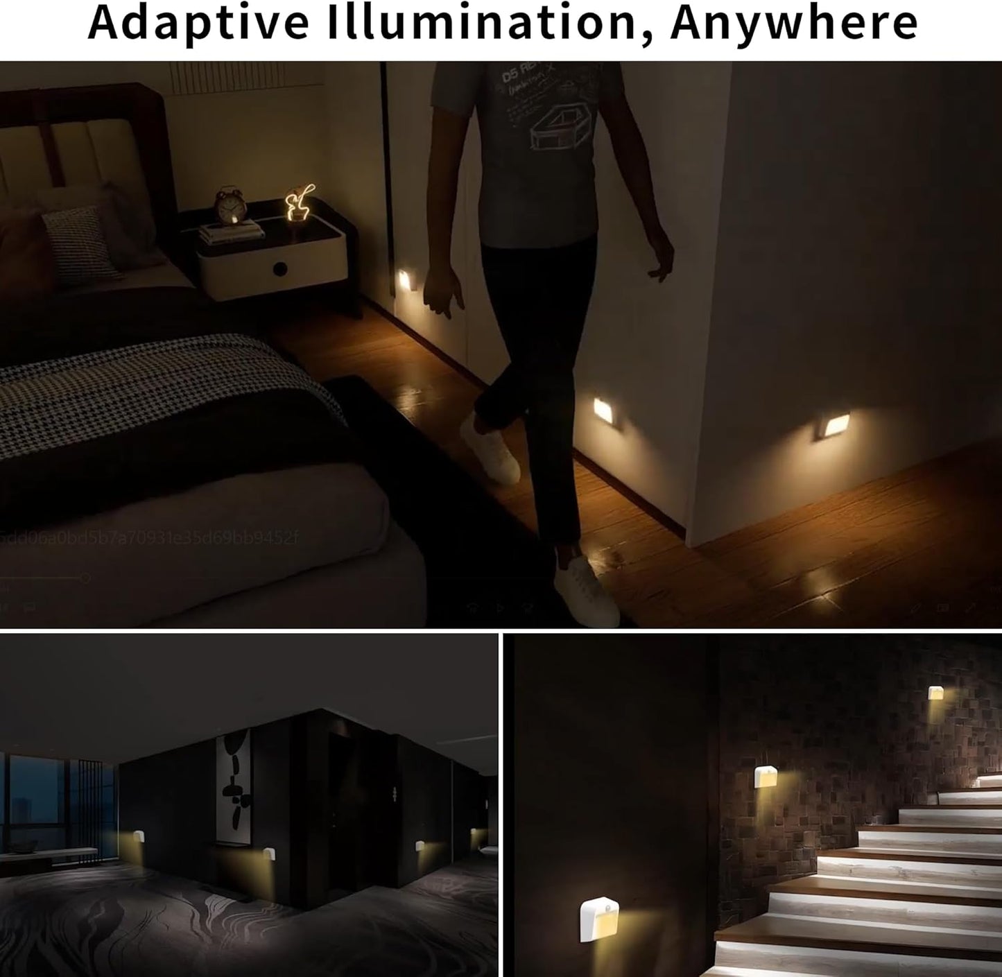 Group-Control Motion Sensor Night Light -Wireless Sync, 2200mAh Rechargeable Battery, 150LM/75LM Adjustable Brightness, 25s Auto-Off, Magnetic Mounting for Hallway/Stairs/Bedrooms(3 Pack)