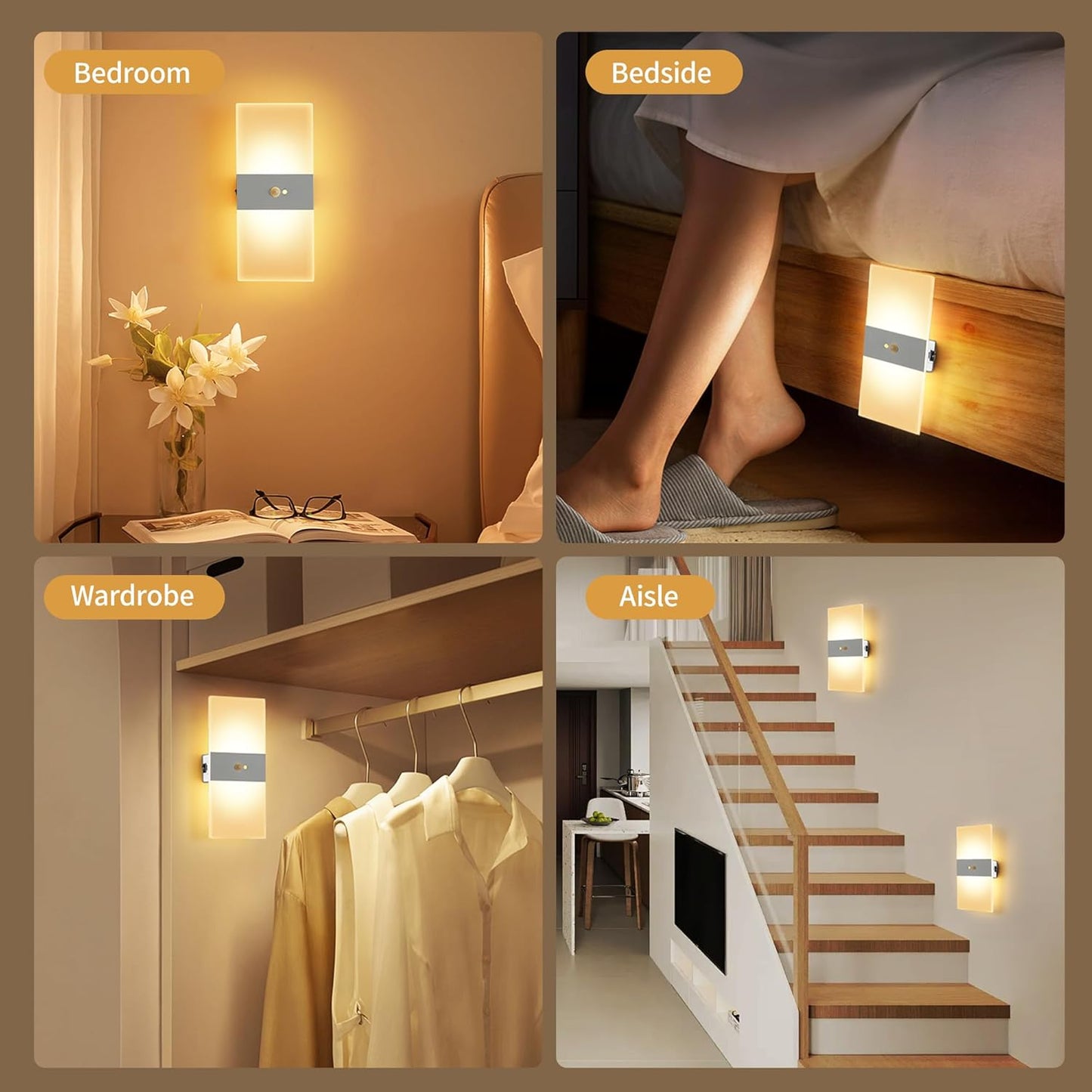 Motion Sensor Rechargeable Light, White LED Closet Light with USB-C Charging, Magnetic Mount, Auto On/Off for Hallway, Bathroom, Pantry, Under Cabinet, Battery Operated