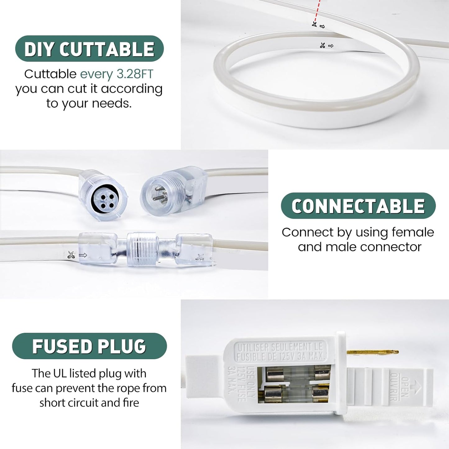 GZBtech RGB LED Neon Rope Lights 50FT/15M, AC 110-120V Waterproof Color Changing LED Rope with Remote Controller, Dimmable Multi Color Neon Rope Lighting for Indoor Outdoor Commercial Use