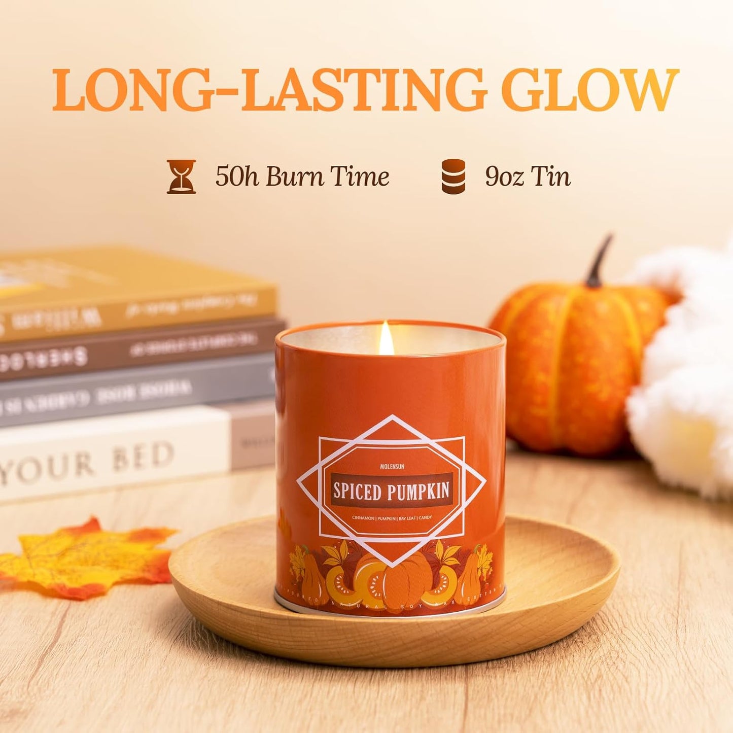 Fall Candles – 36oz (4×9oz) Soy Candles Gift Set with Autumn Scents: Pumpkin Spice, Cinnamon Clove, Apple Pie, Hello Fall – Gifts for Women & Men, Autumn Home Decor