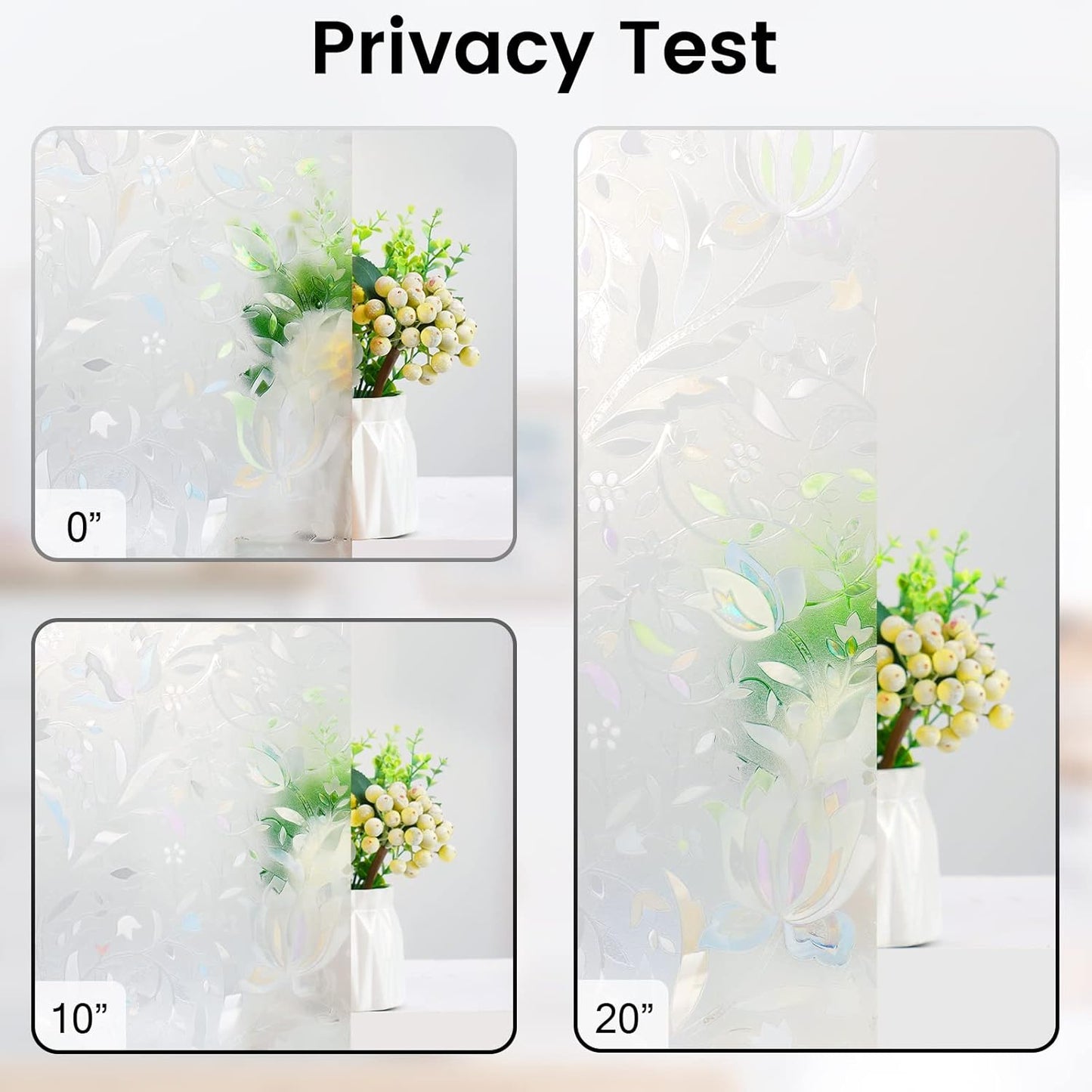 DOWELL Window Privacy Film, 3D Stained Glass Rainbow Films, Decorative Window Vinyl Sun Blocker Door Covering, Static Cling Non-Adhesive Glass Sticker for Home, Blooming Flowers, 23.6"x157.4"