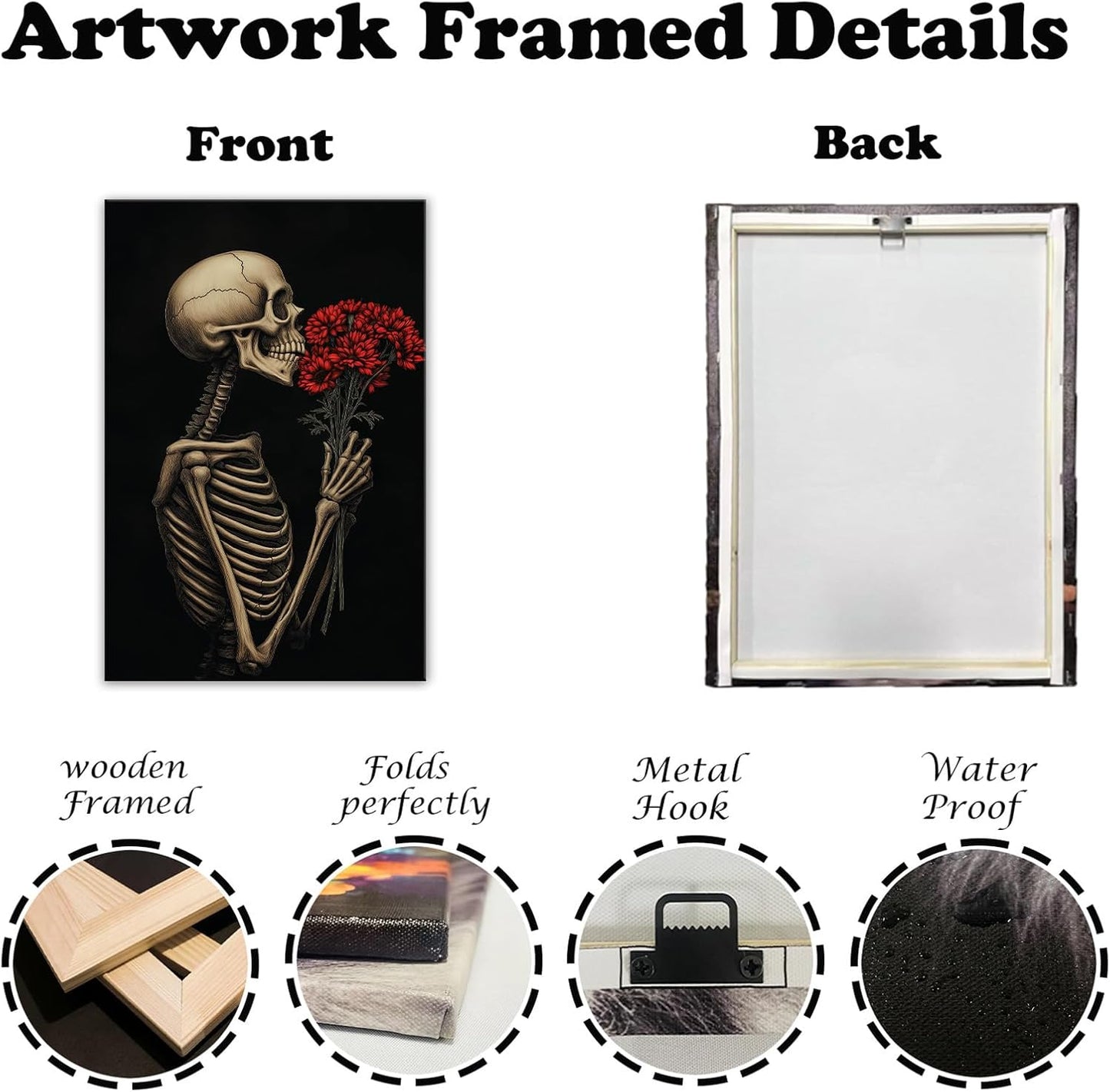 OAAPITI Red Rose Skull Wall Art Dark Themed Skeleton Painting Modern Artwork for Gothic Home Decor(Artwork-5,28"x42")
