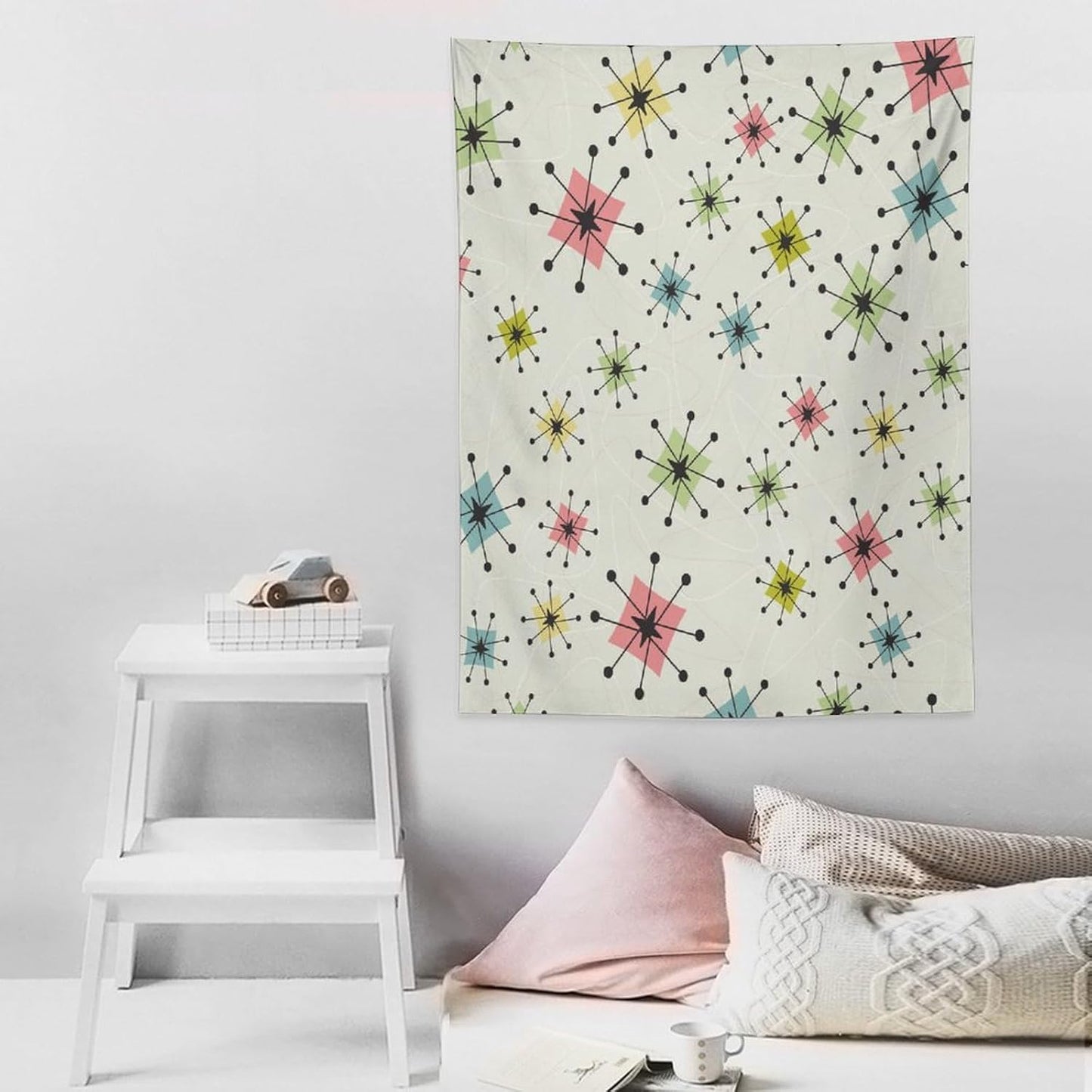 ICMOLYYENLO Abstract Cat Tapestry, Medieval Abstract Atomic Star Cat Vintage Home Wall Hanging Art Tapestry for Bedroom Living Room Dormitory 30x40 Inch