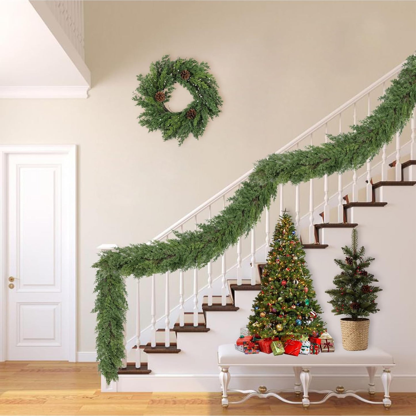 6 Ft Real Touch Christmas Garland,Thick and Lush,Soft Bendable, Lifelike Cedar Garland Realistic, Garlands for Decoration Christmas,Christmas Garland for Mantle,Outdoor Indoor Christmas Decorations