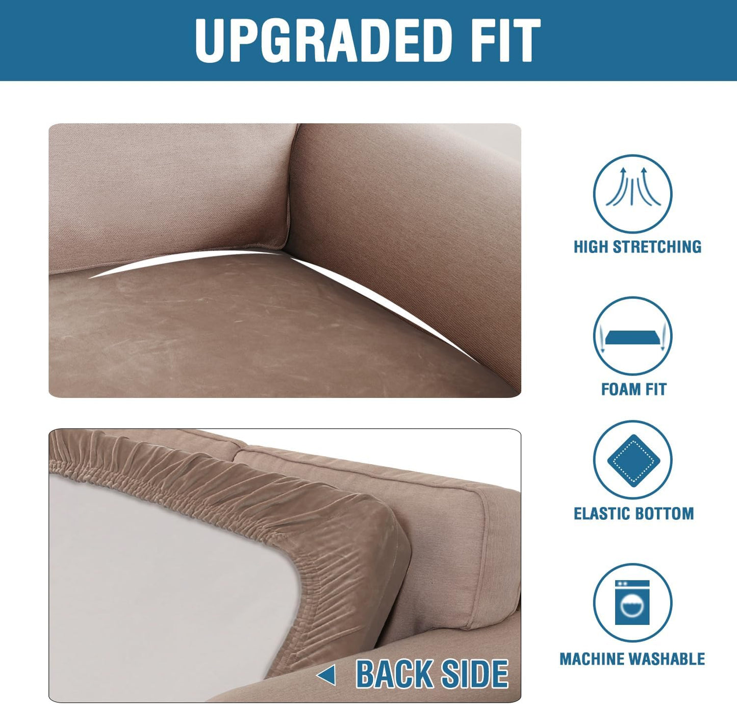 H.VERSAILTEX Velvet Stretch Individual Couch Cushion Cover Plush Cushion Slipcover for Loveseat Sofa Cushion Furniture Protector Seat Cushion Sofa Cover (1 Piece Sofa Cushion Cover, Taupe)