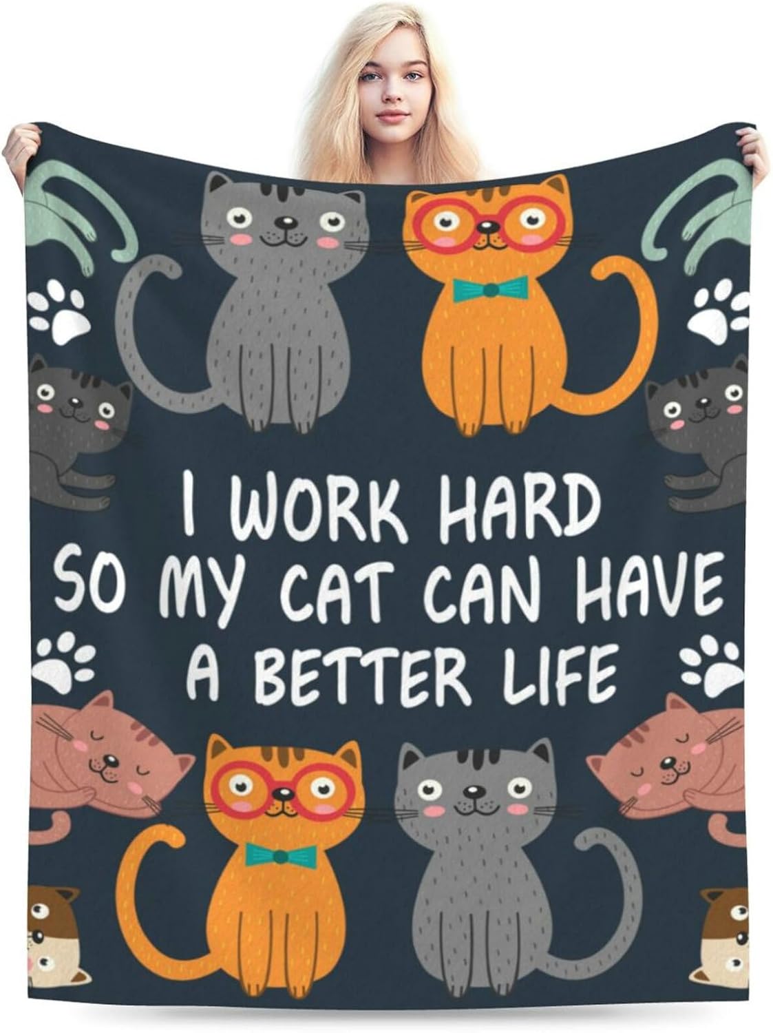 HGOD DESIGNS Cats Throw Blanket Funny Cat Blanket Animals Pet Pattern s Flannel Soft Warm Cozy Fuzzy 40"x50" Throw Blanket for for Women and Men