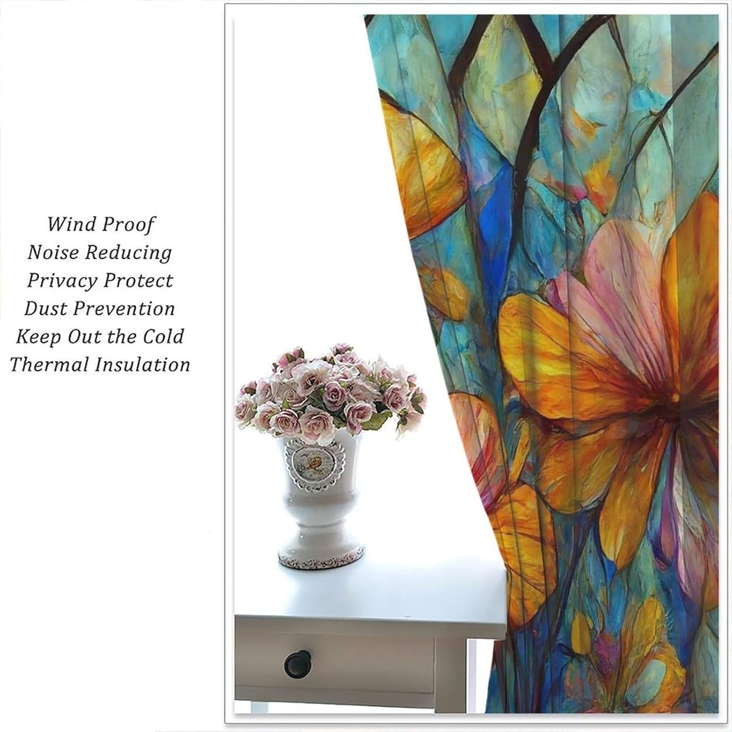 Stained Glass Curtains,Magic Forest Colorful Flowers Abstract Art Home Decor Drapes for Bedroom Living Room Kitchen Window Treatment 2 Panels Set Total Size 42" W X 63" L Inch