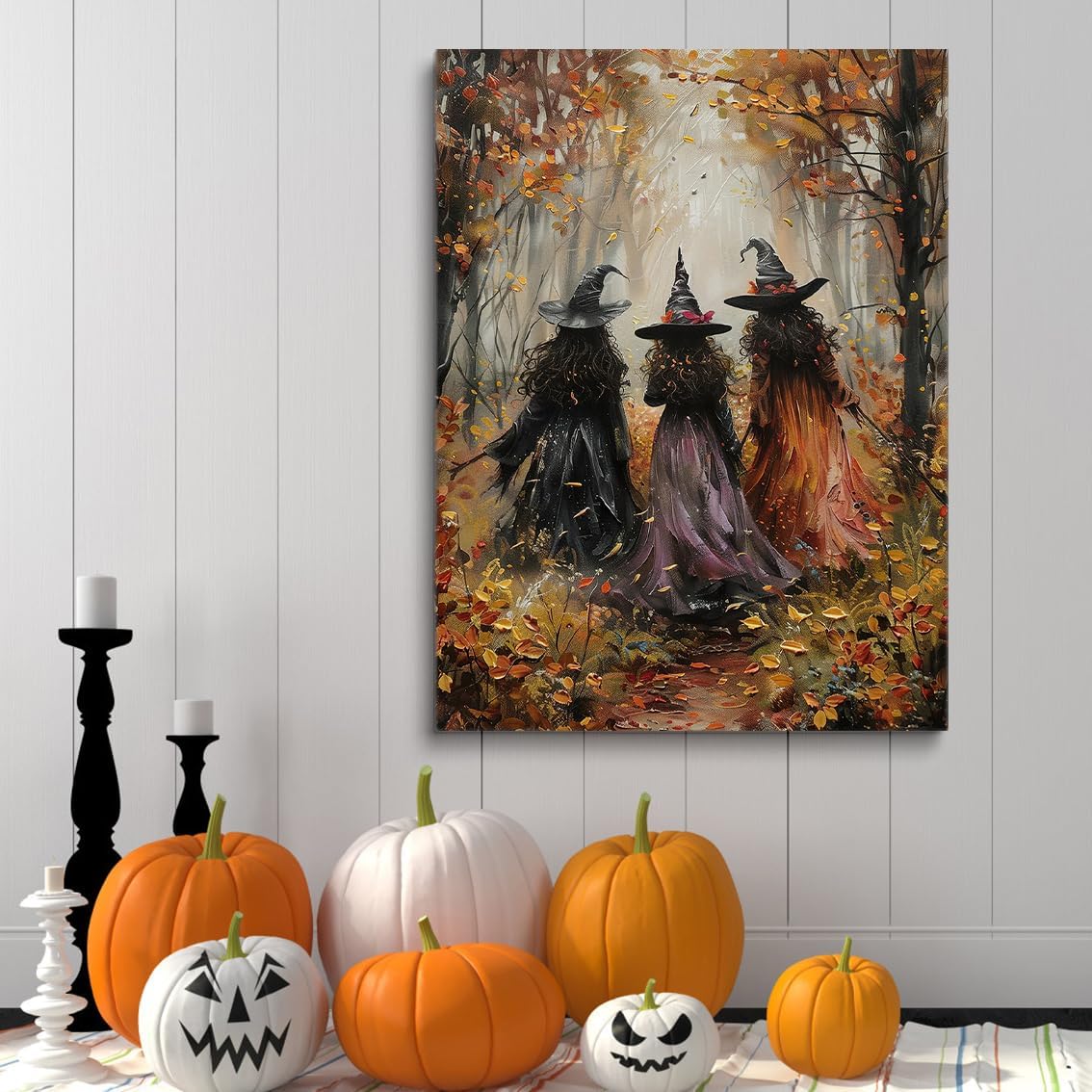 Vintage Three Witches In The Forest Painting Witch Print Witchy Canvas Print Halloween Wall Art Halloween Decor Witch Poster Dark Academia Gothic Room Decor for Bedroom 20x30in Large Frame Wall Art
