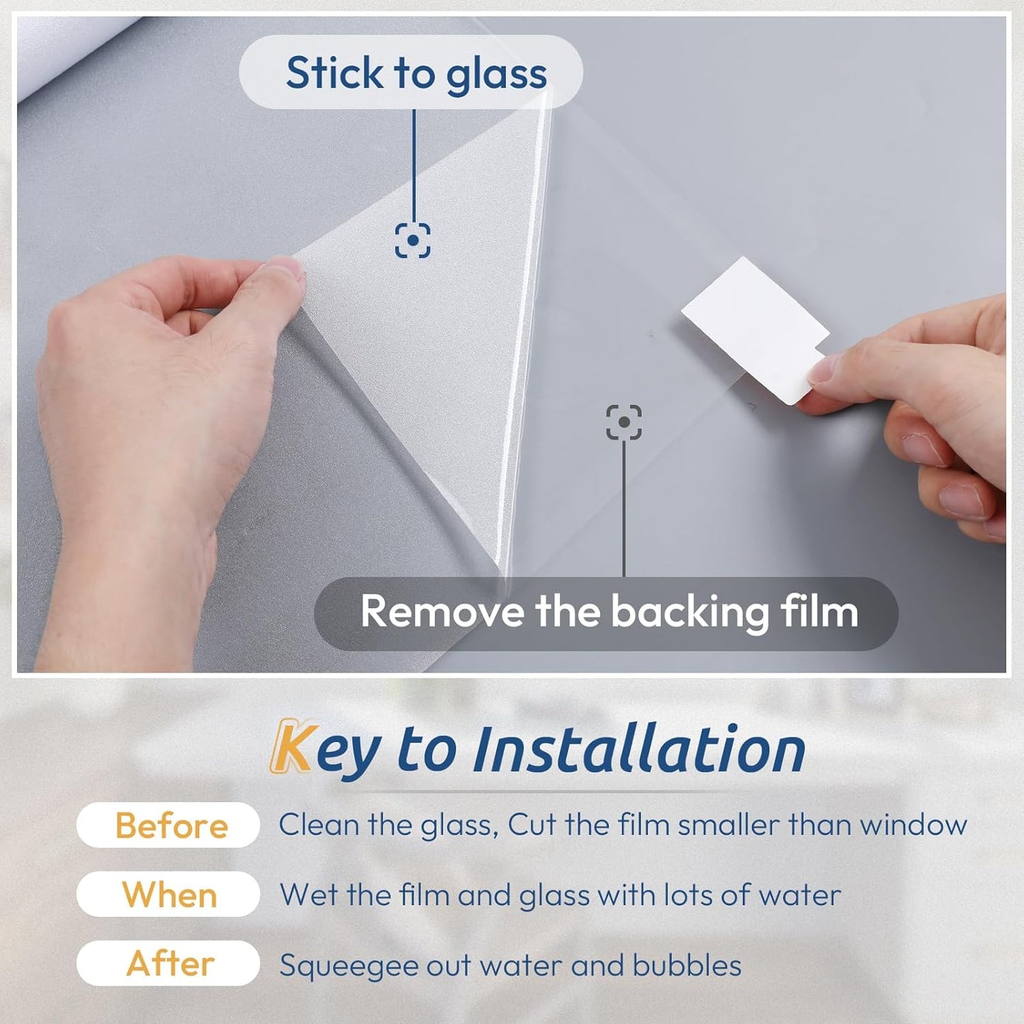 rabbitgoo Window Privacy Film, Frosted Glass Window Clings, Static Cling UV Heat Blocking Door Stickers for Home Bathroom, Removable Indoor Decal Coverings Day and Night, Pure, 11.8 x 78.7 Inches