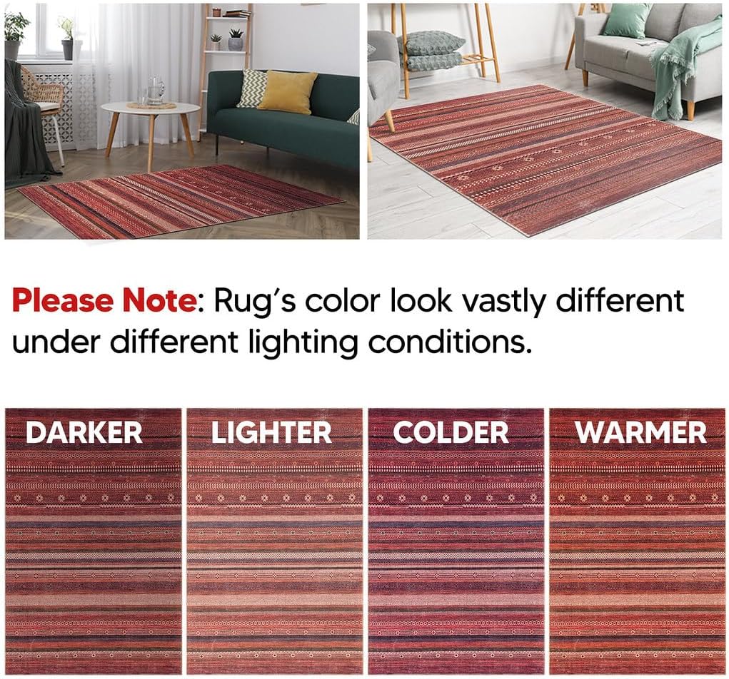 Keen Home Design 5x7 Rug - Machine Washable Area Rug with Non-Slip Backing, Ideal for Living Room, Dining Room, Bedroom - Vintage, Easy Clean, Durable, Low Pile Rug - (5' x 7')