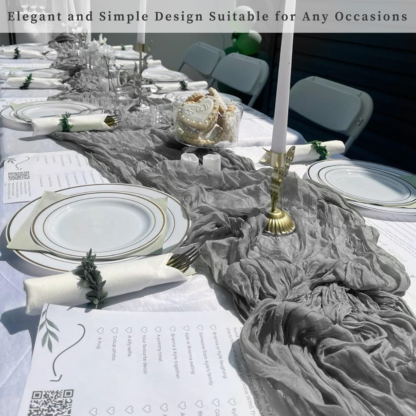 20 Pack Gray 10FT Cheesecloth Table Runner Rustic Gauze Fabric Cheese Cloth Table Runner for Wedding Bridal Baby Shower Table Decor 20 x 120 Inch Long Boho Sheer Birthday Party Table Decorations