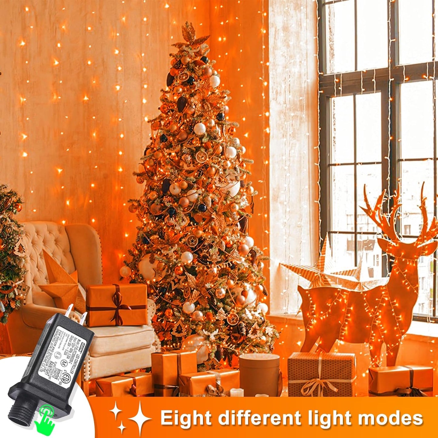 120 LED Orange Halloween Lights, 40 FT Halloween Lights Outdoor Clear Wire with 8 Modes, Plug in Waterproof Orange Fairy String Light for Indoor Christmas Halloween Thanksgiving Decorations