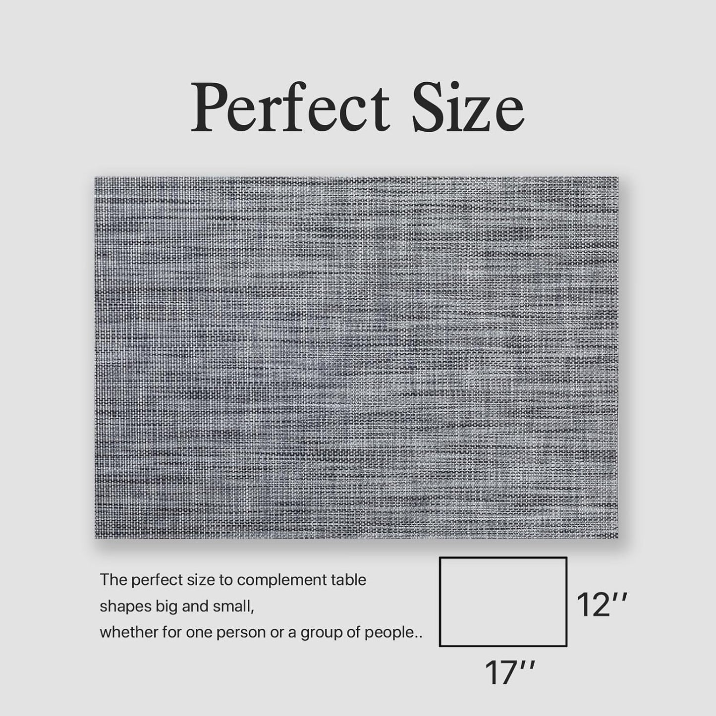 Placemats Set of 12 - Easy Clean Woven Vinyl Placemats for Dining Table, Indoor/Outdoor Place Mats, Washable PVC Table Mats(Dark Gray)