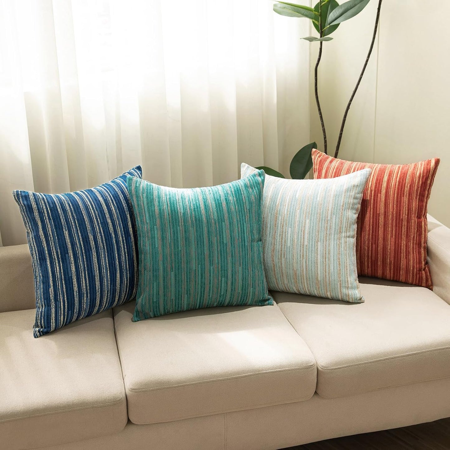 Yeiotsy Decorative Pillow Covers Teal, Pack of 2, Modern Striped Throw Pillow Cases Geometric Cushion Covers (Teal, 18 X 18 Inches)