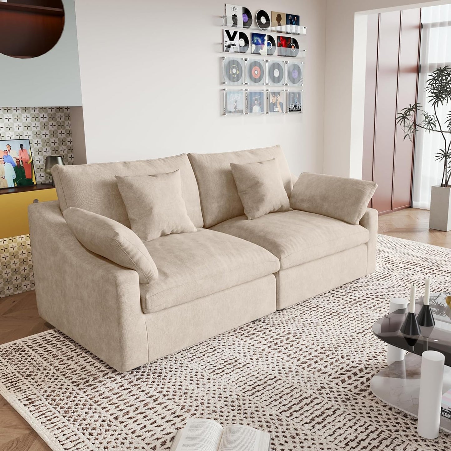 JACH Sectional Couches for Living Room, Cloud Sectional Couch with Deep Seat, Down Filled Modular Sofa, Covers Removeable & Washable, Love Seat Sofas Furniture for Living Room, Khaki