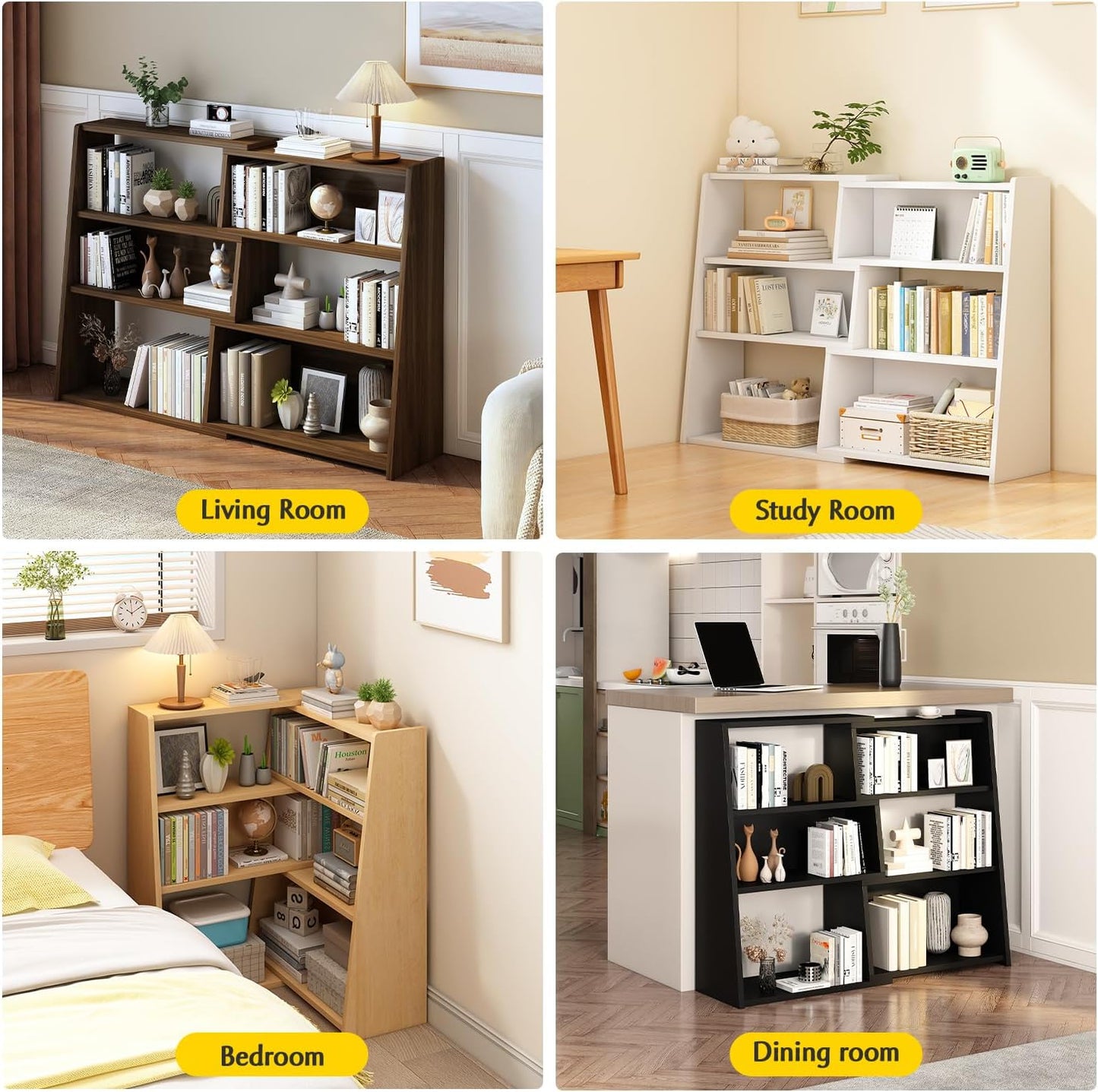 IOTXY Wooden Extendable Shelf Bookcase - 3-Tier Ladder Low Short Bookshelf for Small Space or Corner, White, L