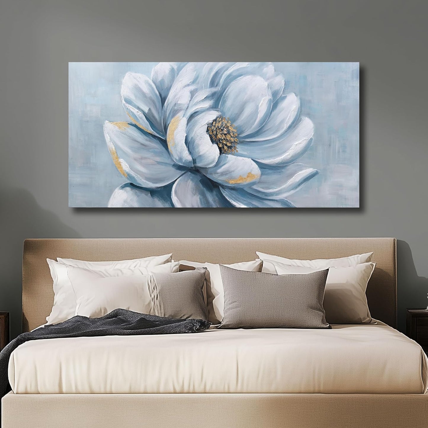 Belmrxne Flower Pictures Wall Decor White and Gold Wall Art Large Canvas Painting Modern Minimalist Artwork for Living Room Bedroom Dining Room Office Home Decor 30x60inch